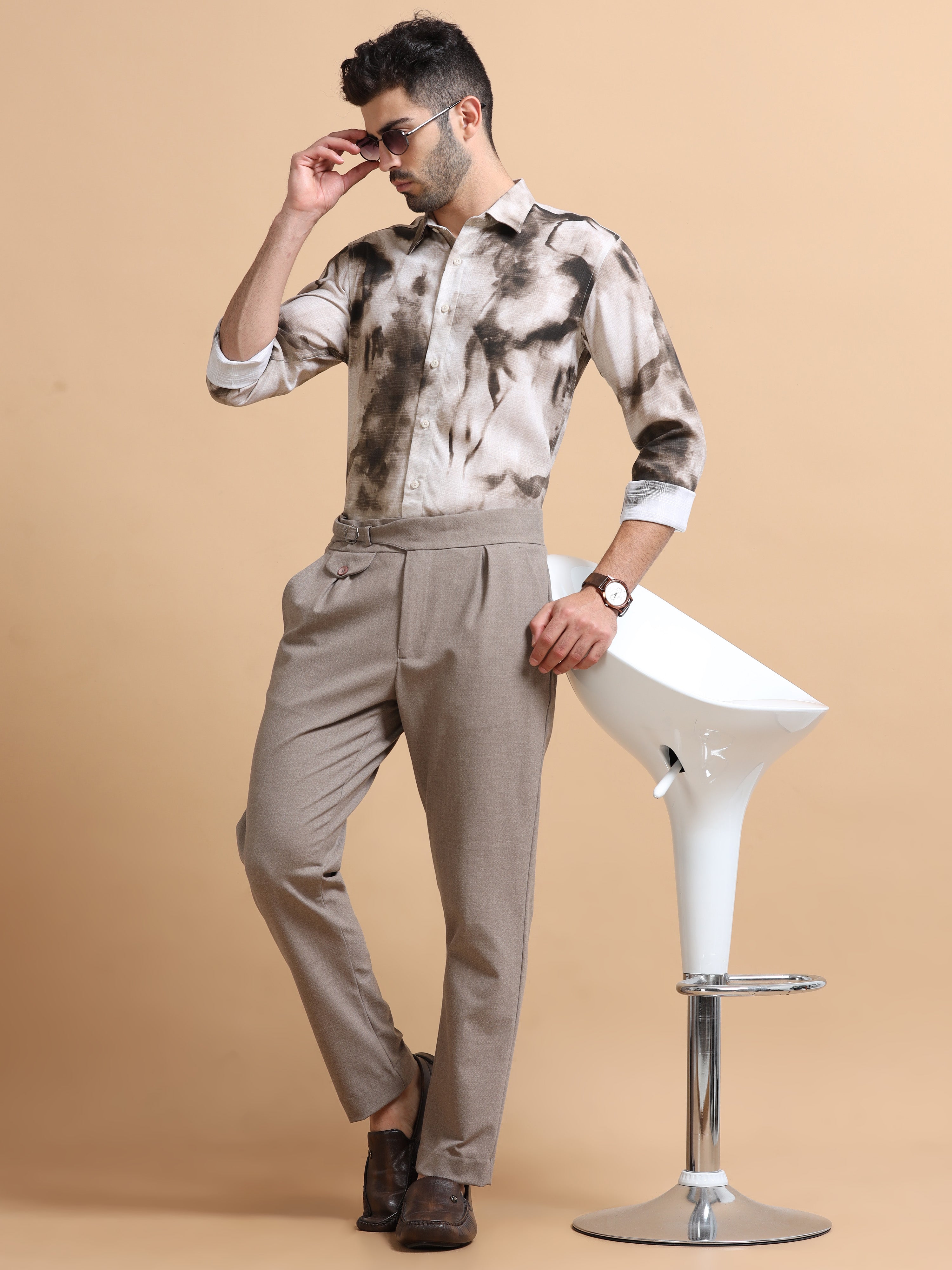 Men Brown Printed Cotton Blend Shirt