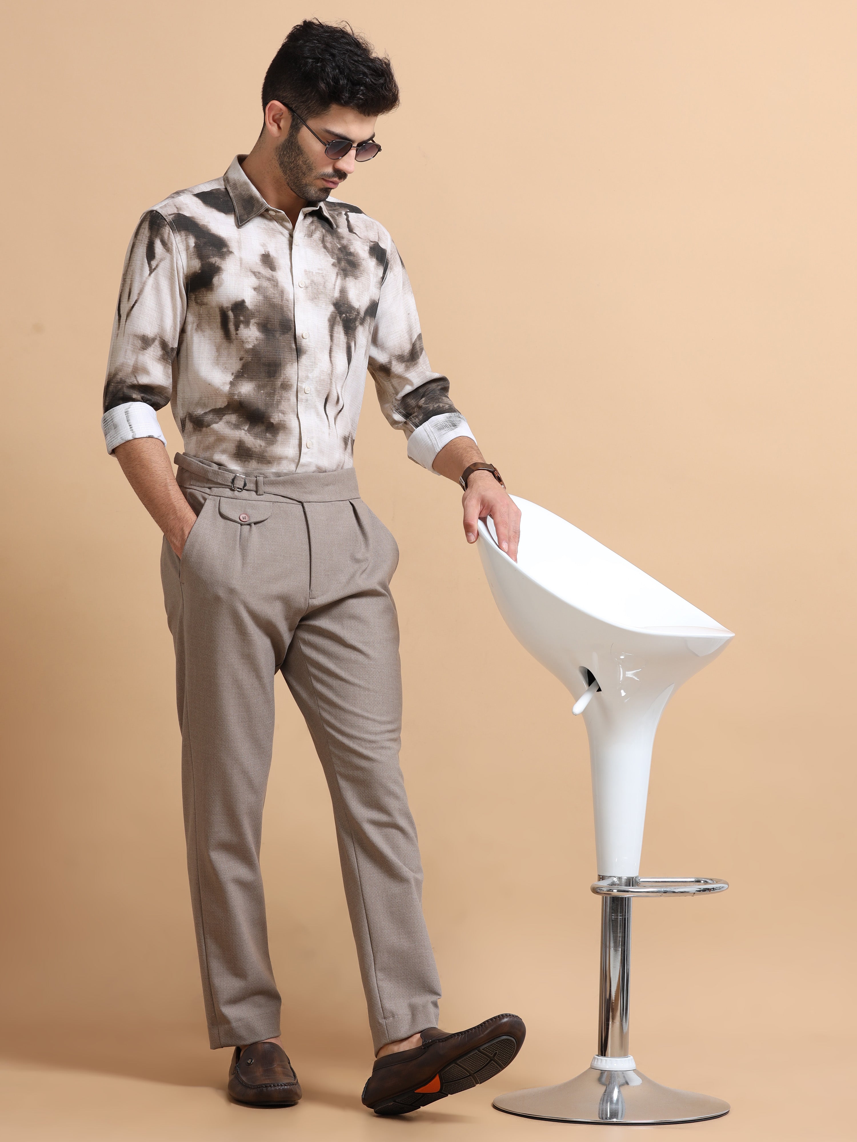 Men Brown Printed Cotton Blend Shirt