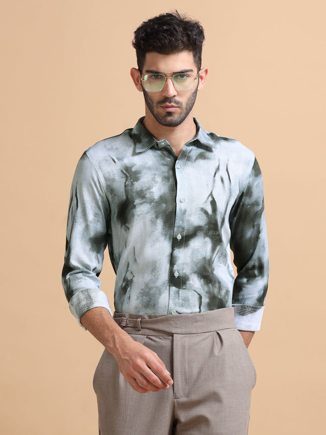 Men Grey Printed Cotton Blend Shirt