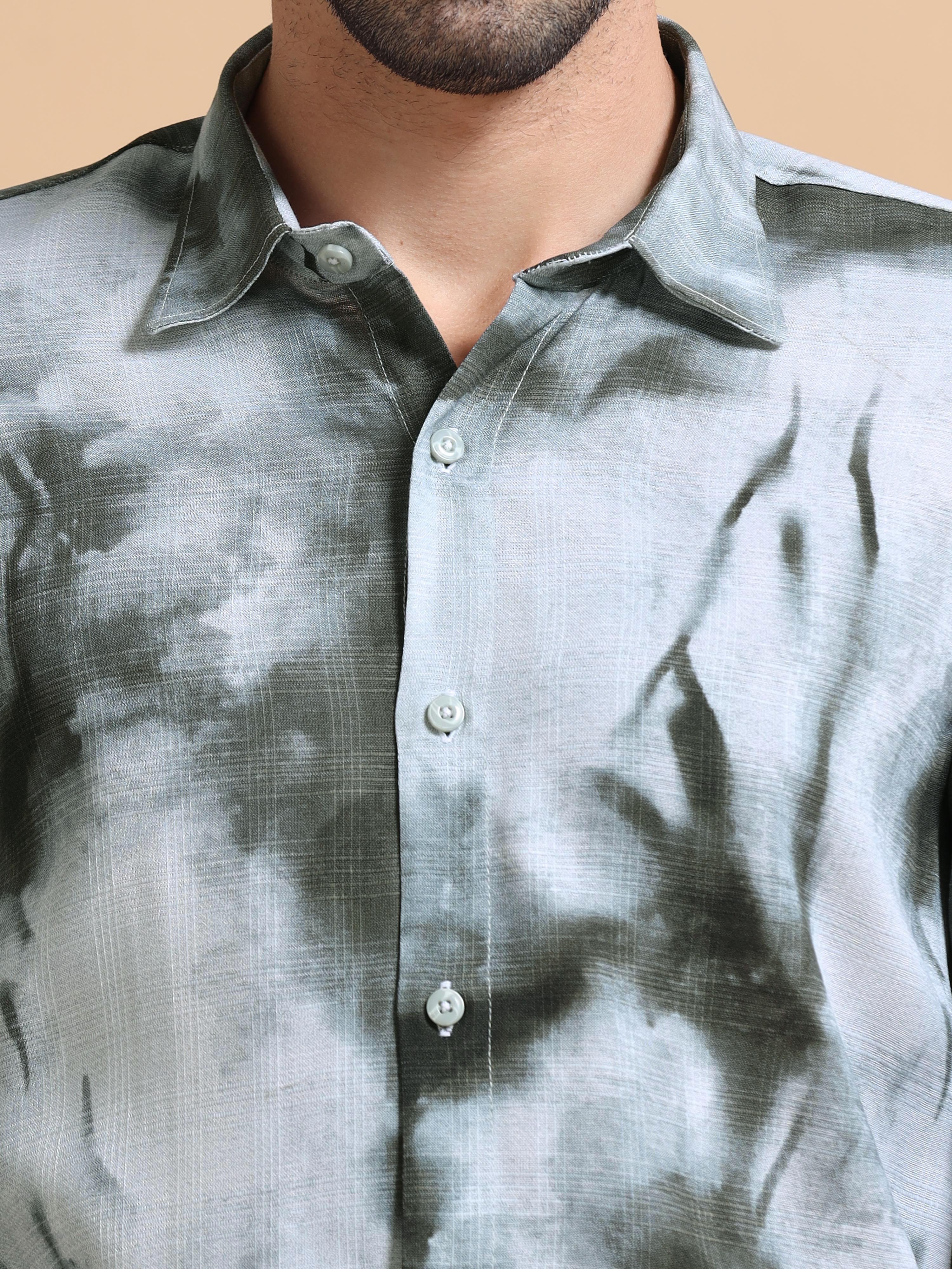 Men Grey Printed Cotton Blend Shirt