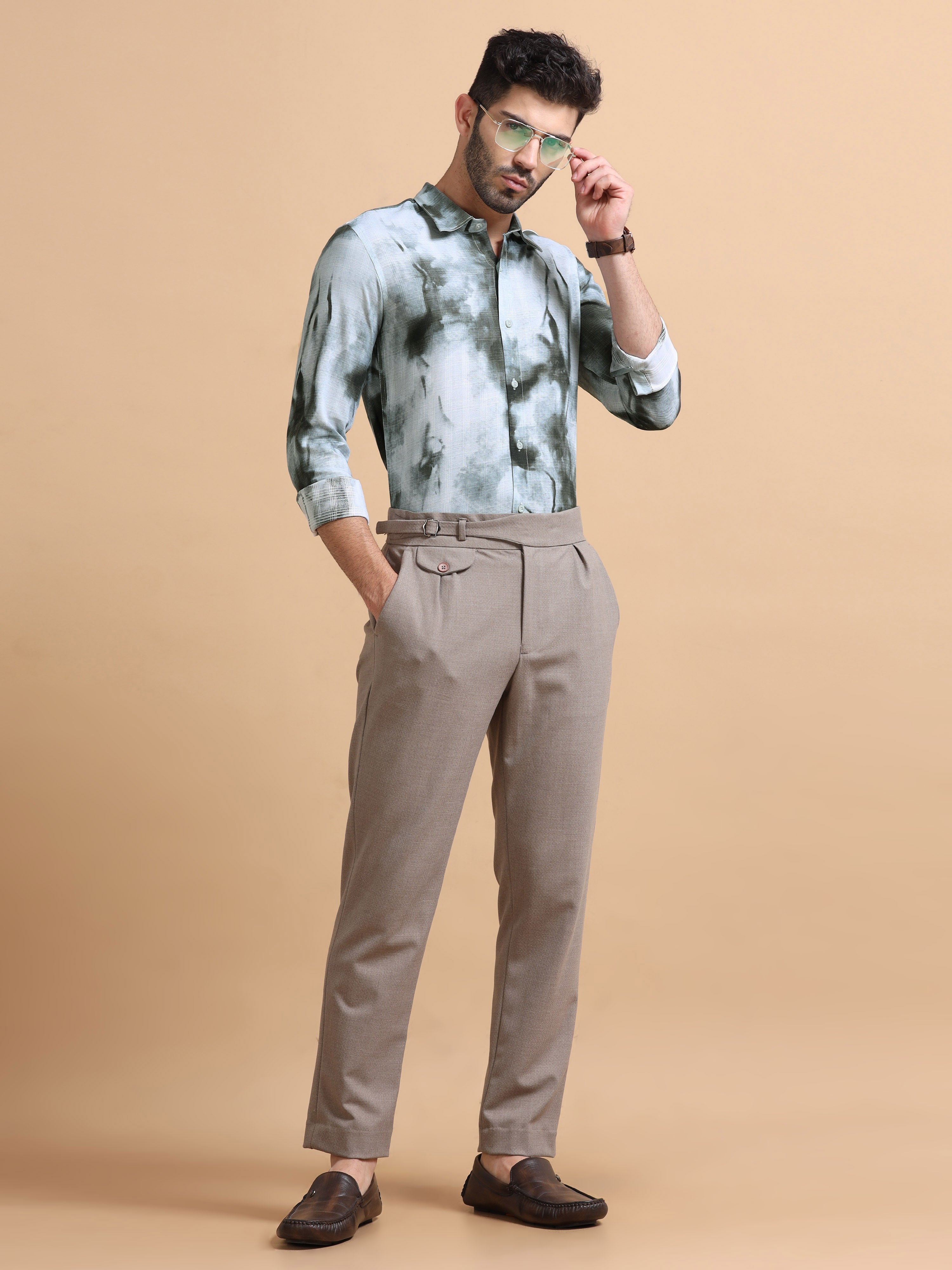 Men Grey Printed Cotton Blend Shirt