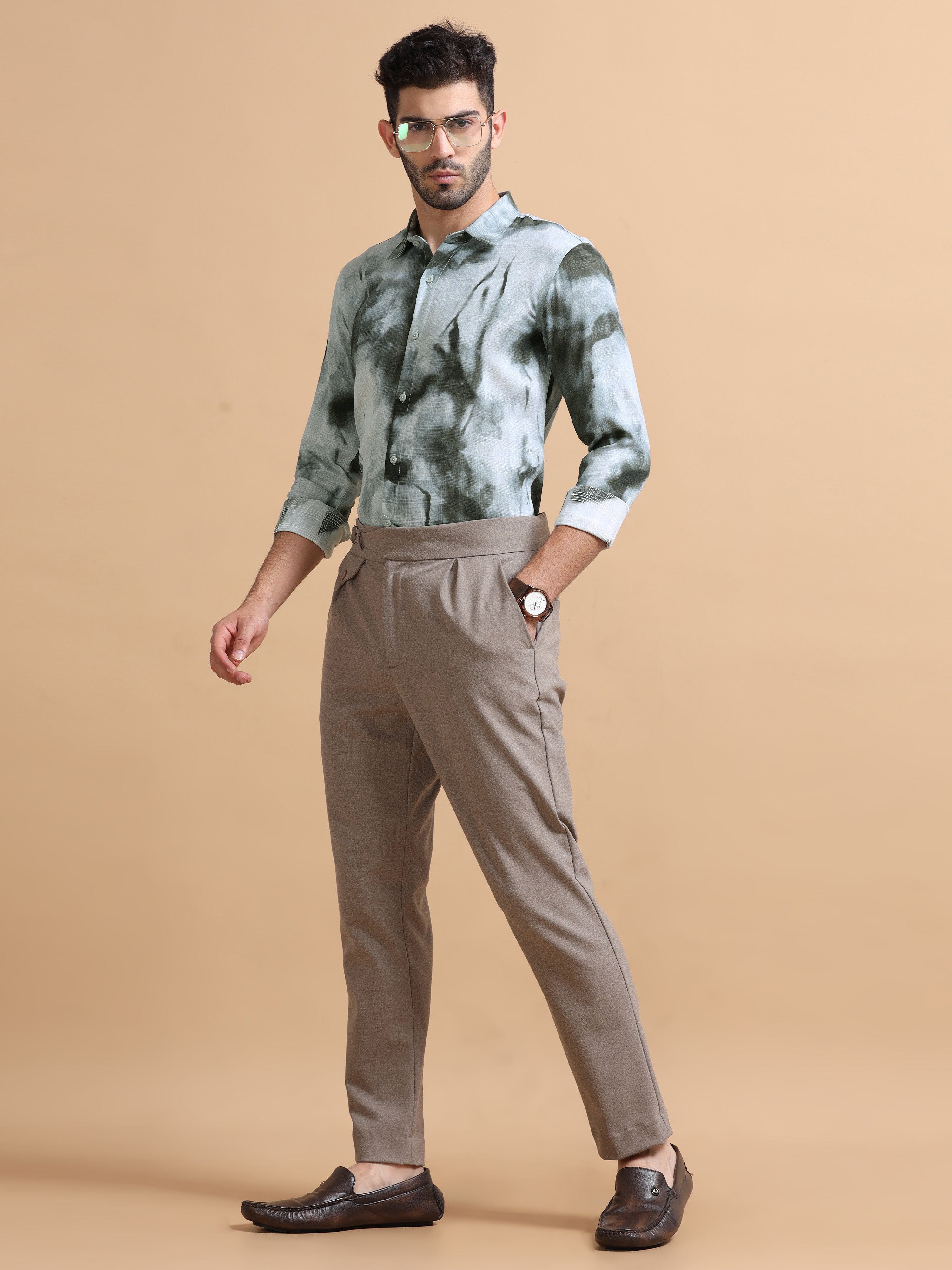 Men Grey Printed Cotton Blend Shirt