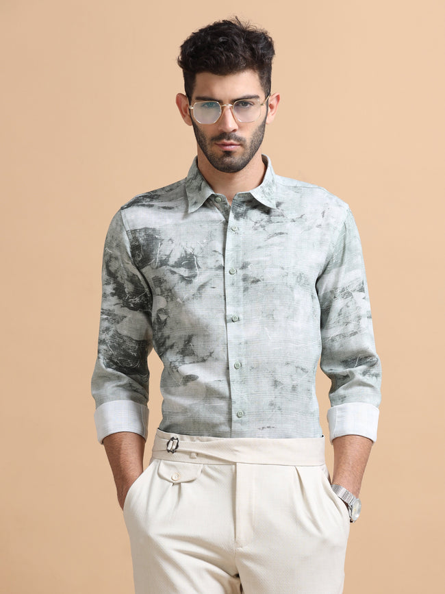 Men Green Printed Cotton Blend Shirt