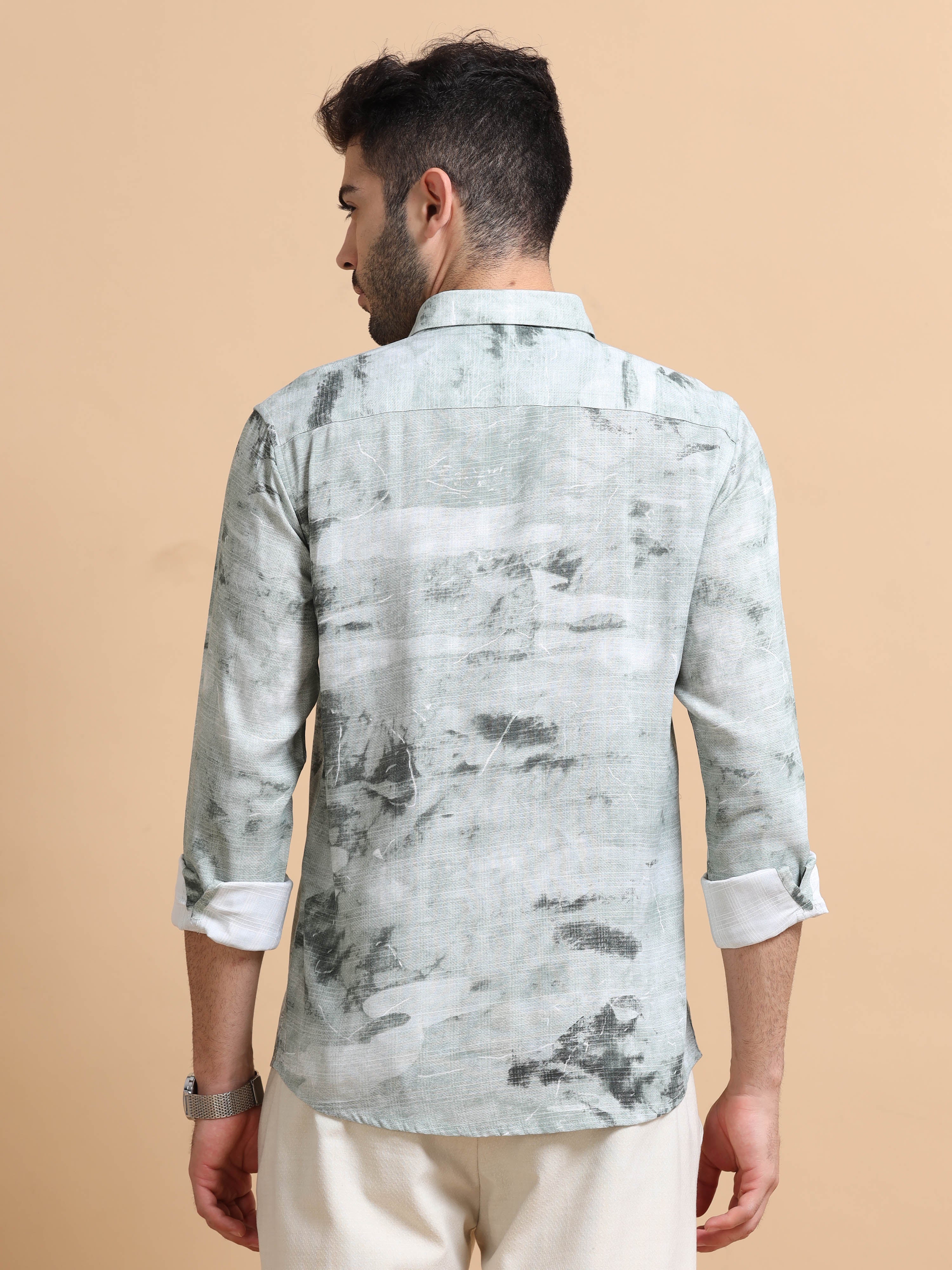 Men Green Printed Cotton Blend Shirt
