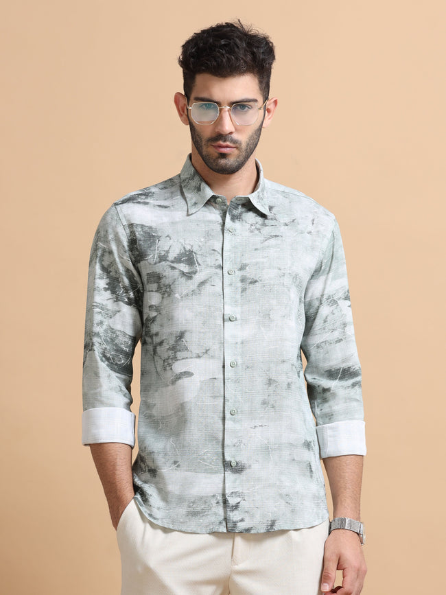Men Green Printed Cotton Blend Shirt