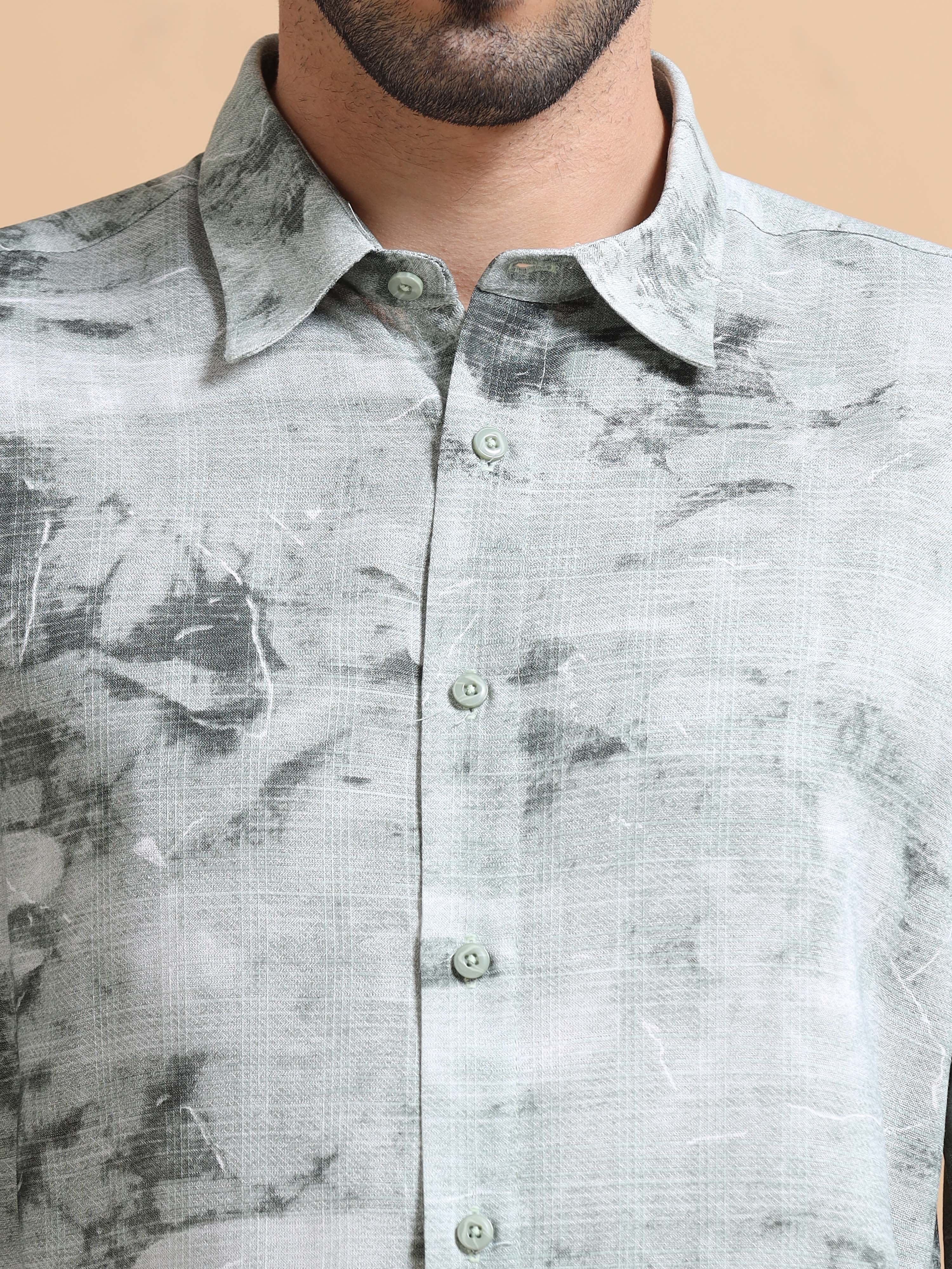 Men Green Printed Cotton Blend Shirt