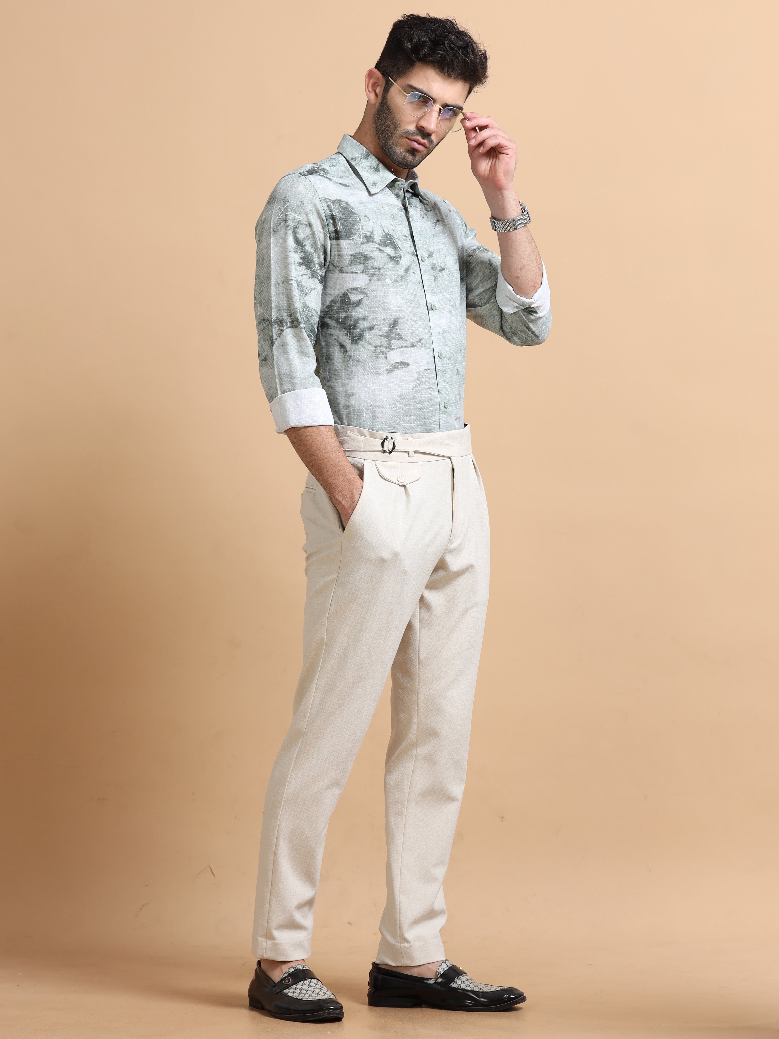 Men Green Printed Cotton Blend Shirt