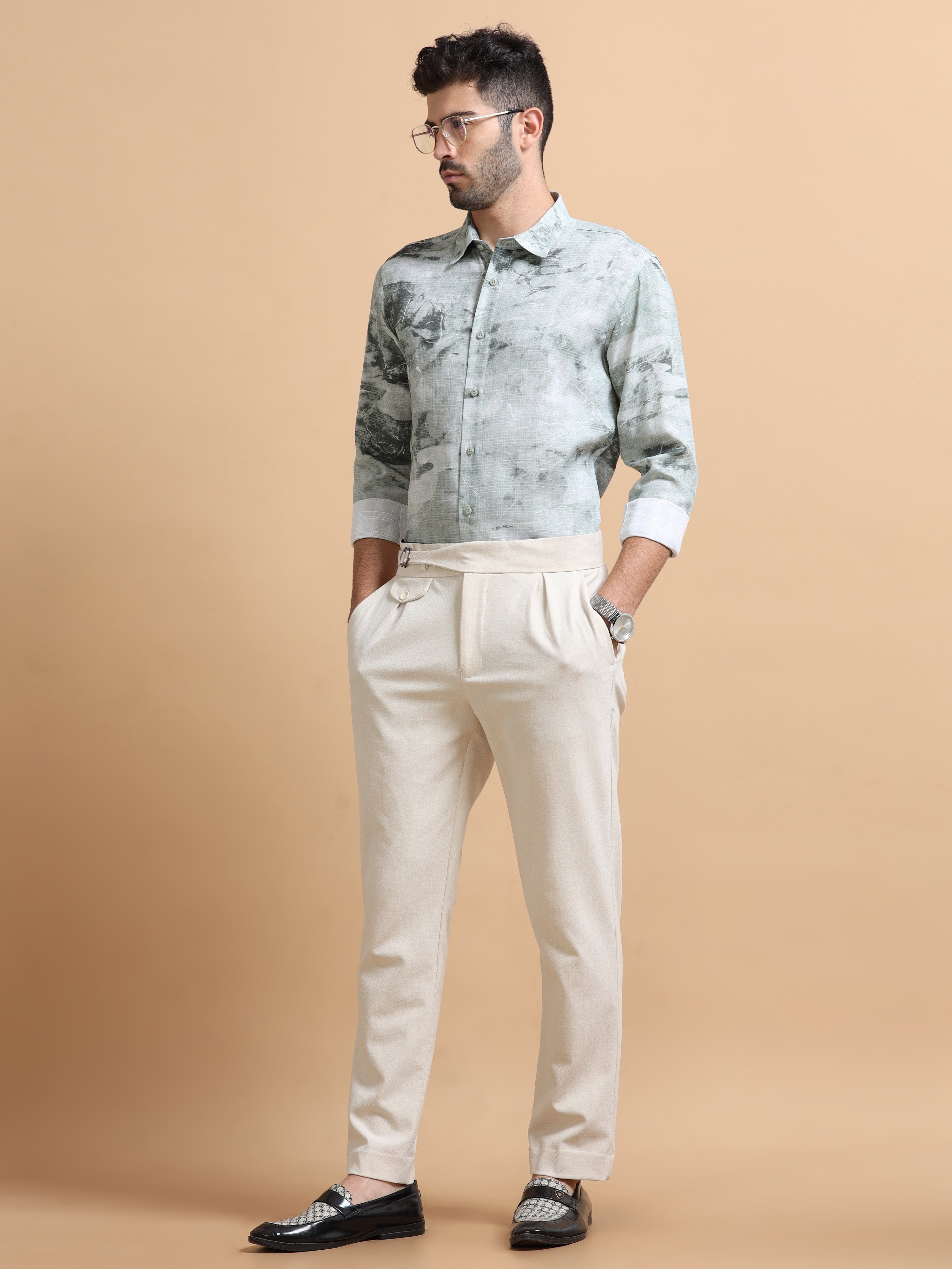 Men Green Printed Cotton Blend Shirt