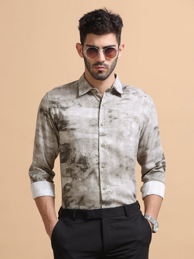 Men Grey Printed Cotton Blend Shirt