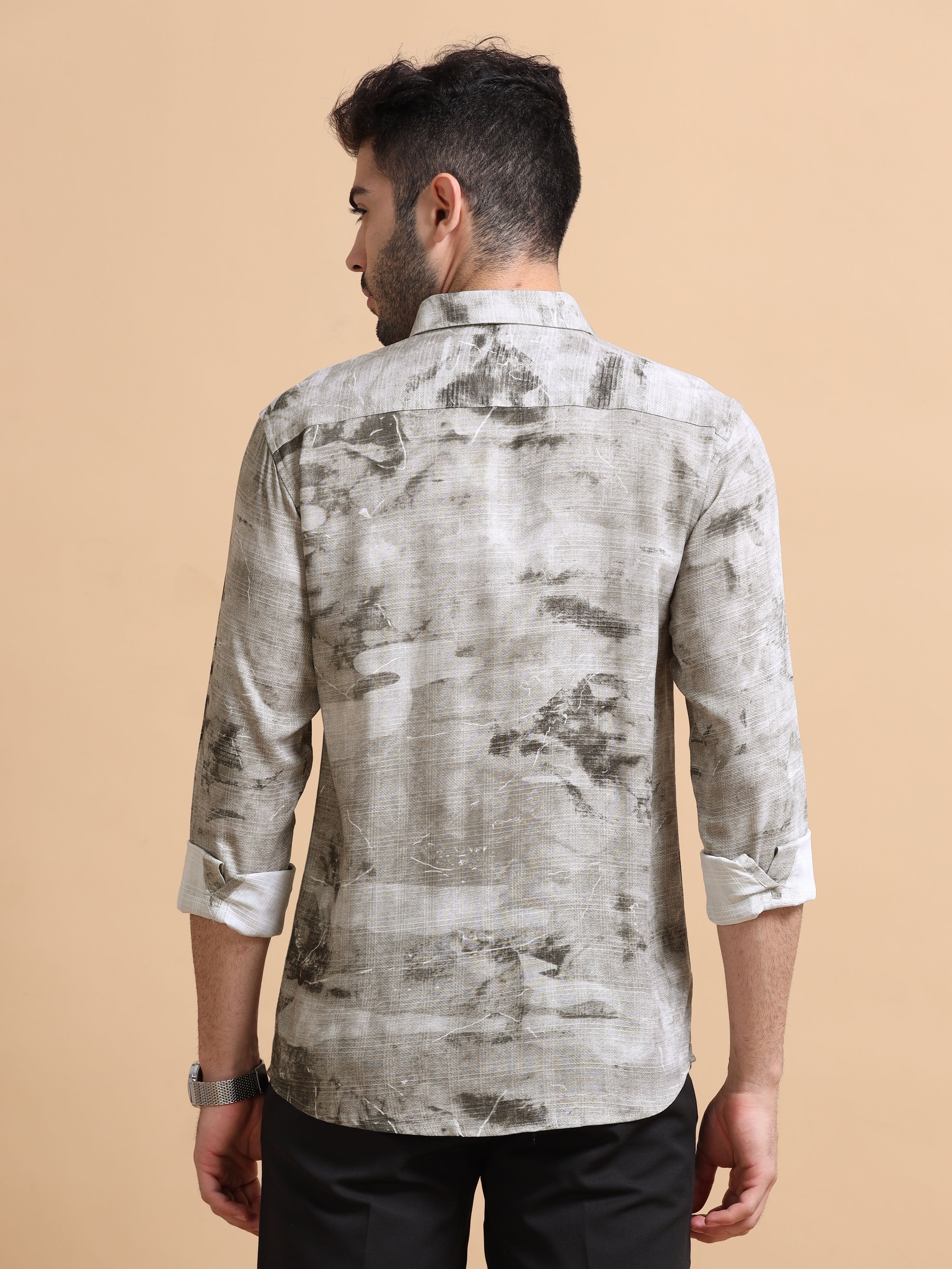 Men Grey Printed Cotton Blend Shirt