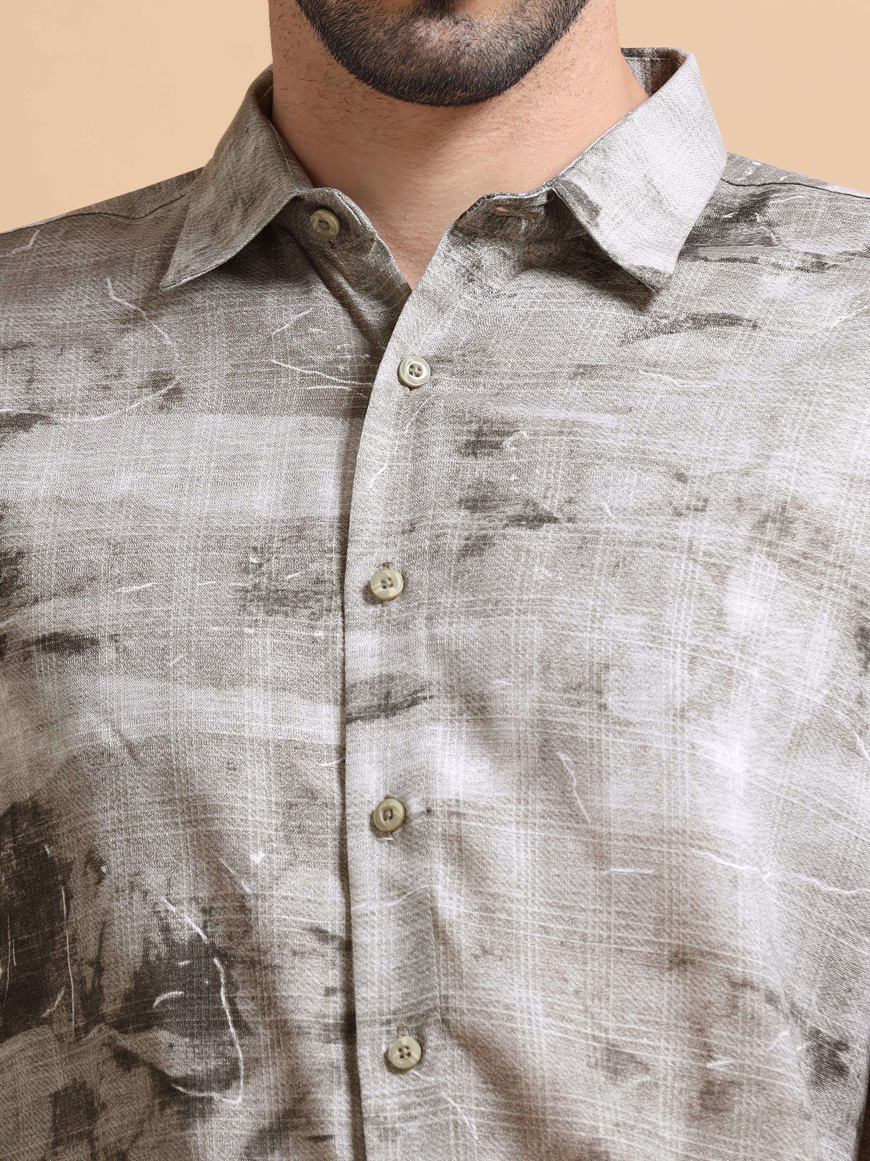 Men Grey Printed Cotton Blend Shirt