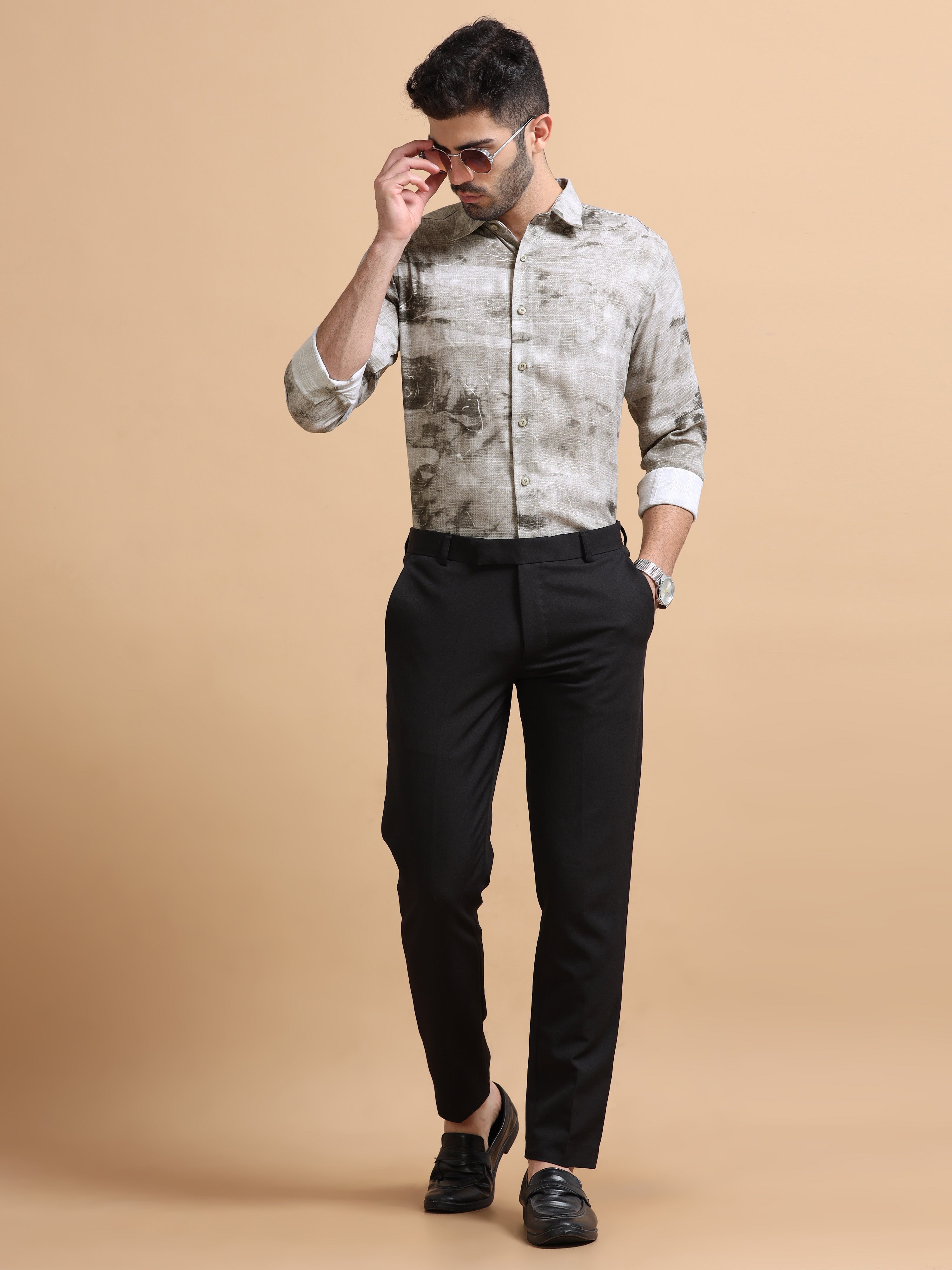 Men Grey Printed Cotton Blend Shirt