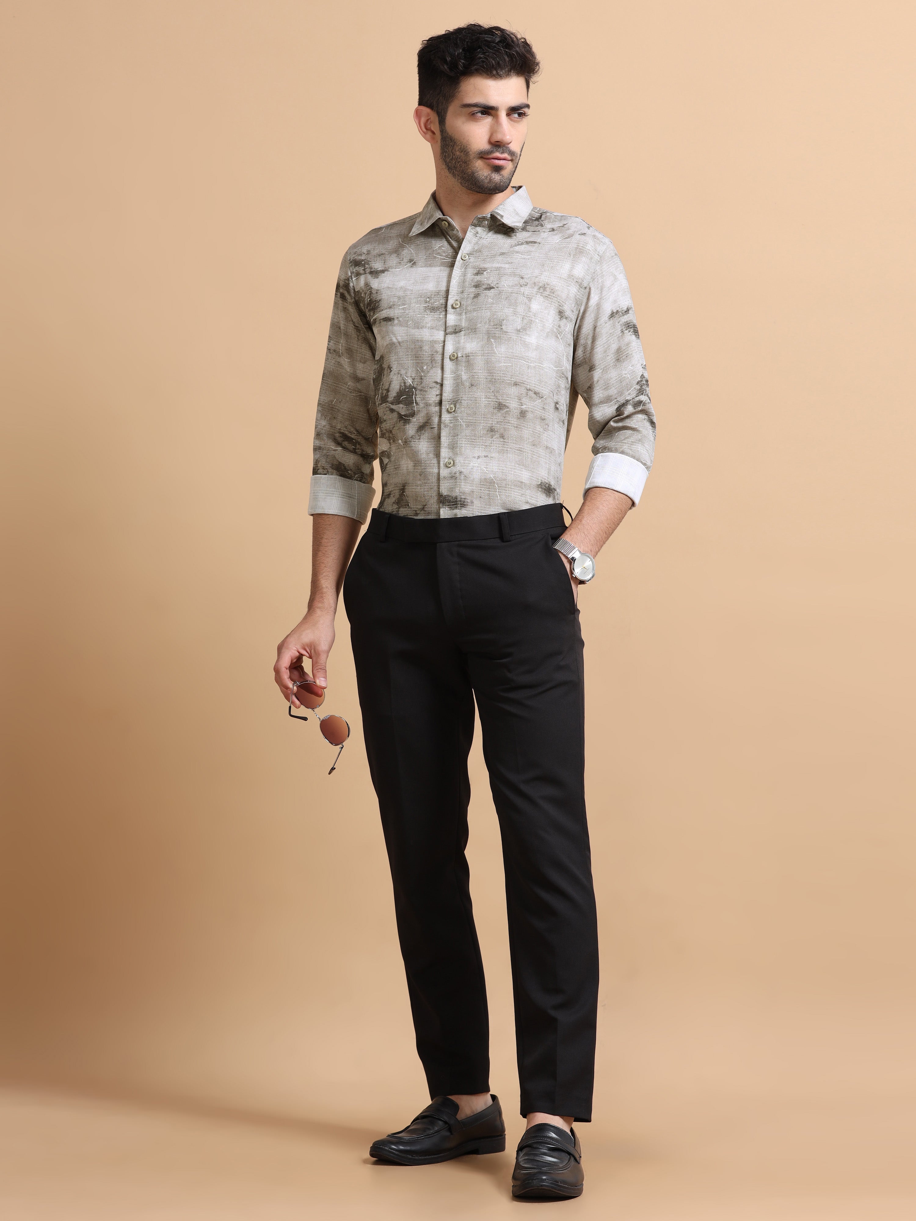 Men Grey Printed Cotton Blend Shirt