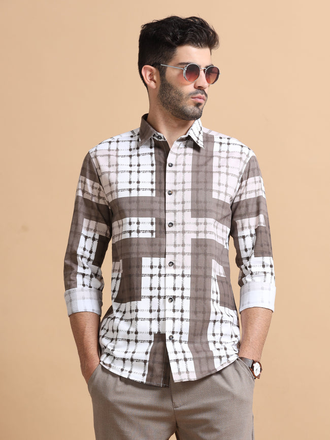 Men Brown Checked Cotton Shirt