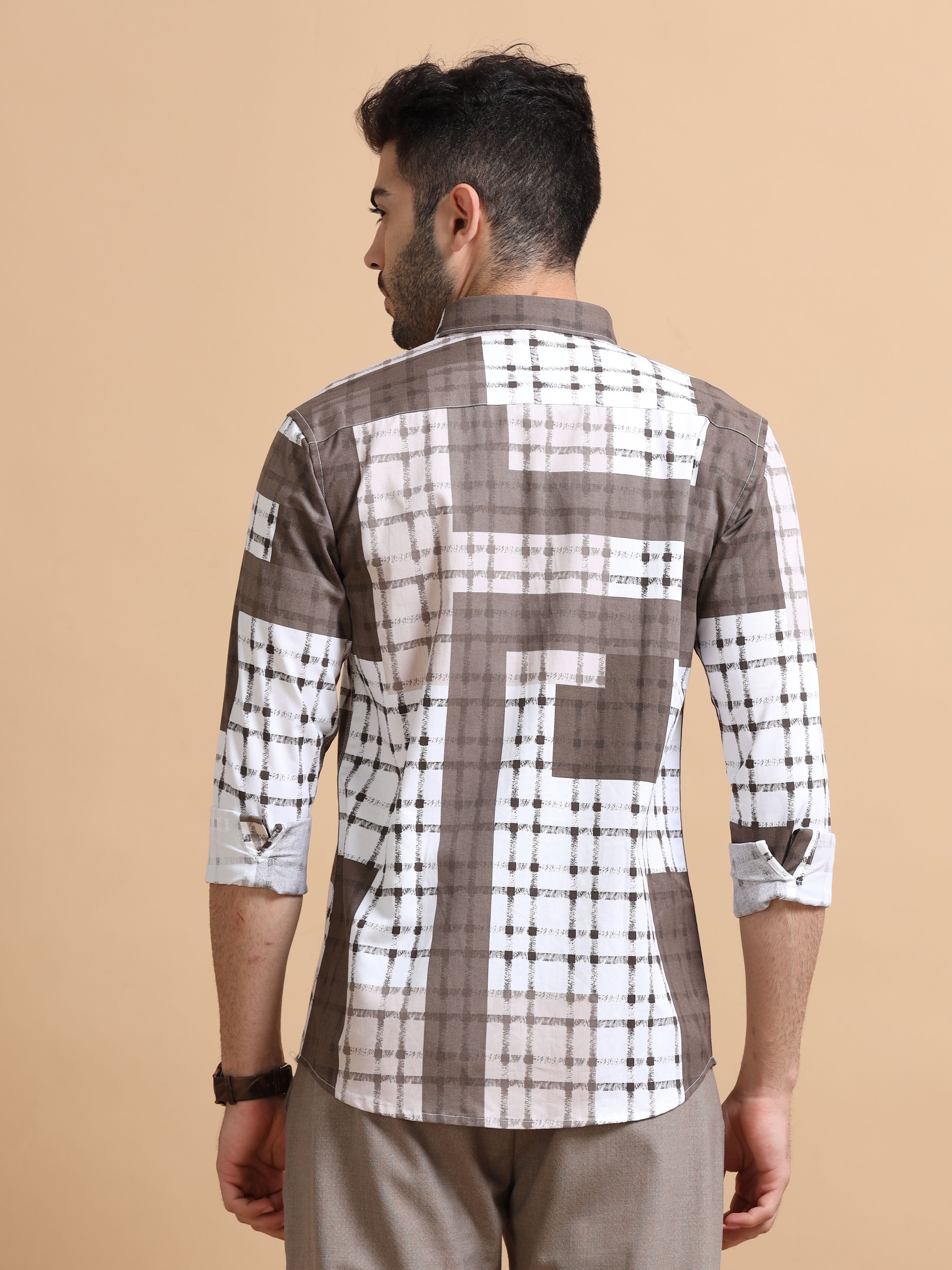 Men Brown Checked Cotton Shirt