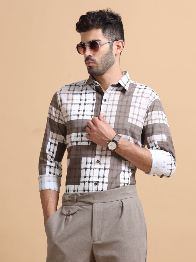 Men Brown Checked Cotton Shirt