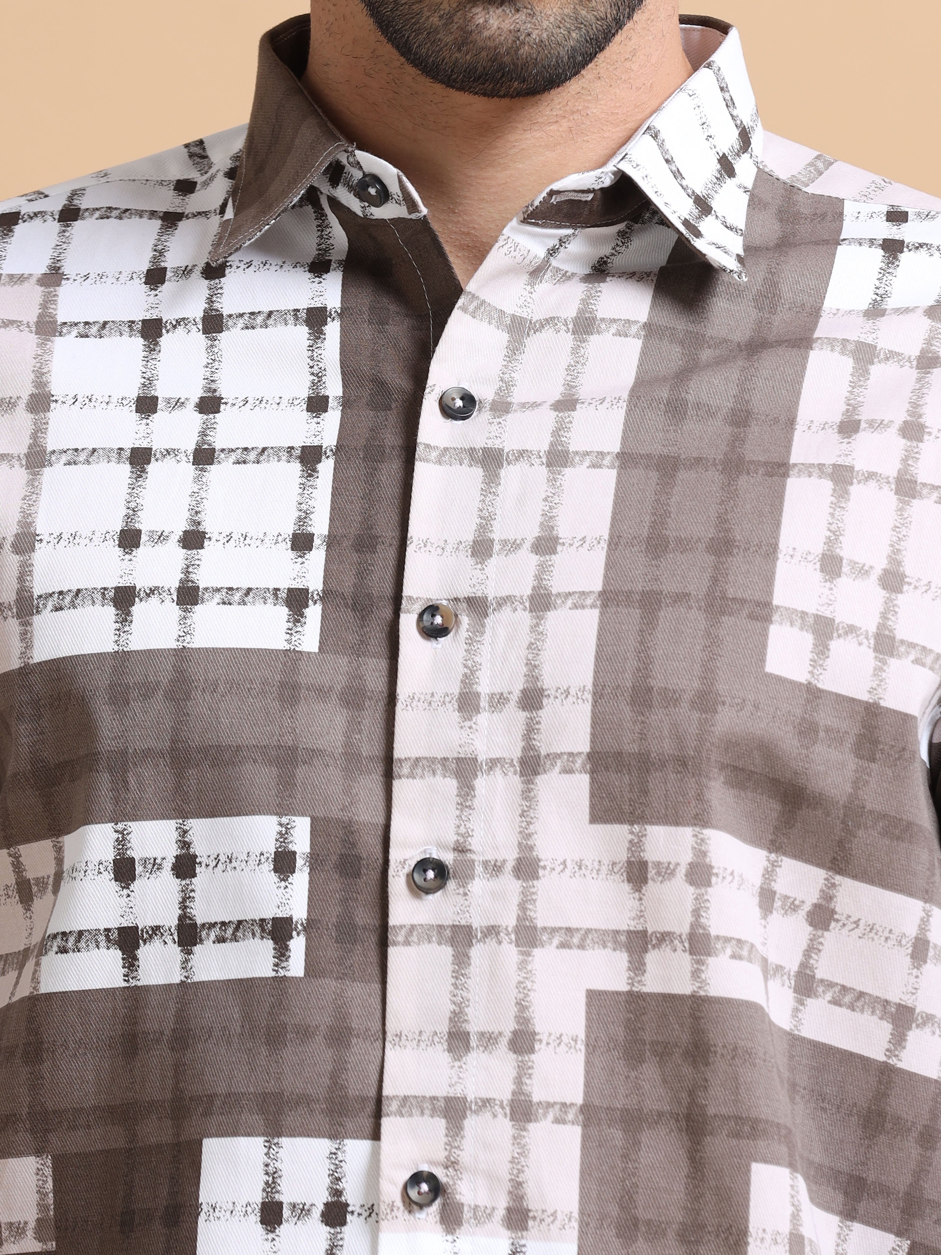 Men Brown Checked Cotton Shirt