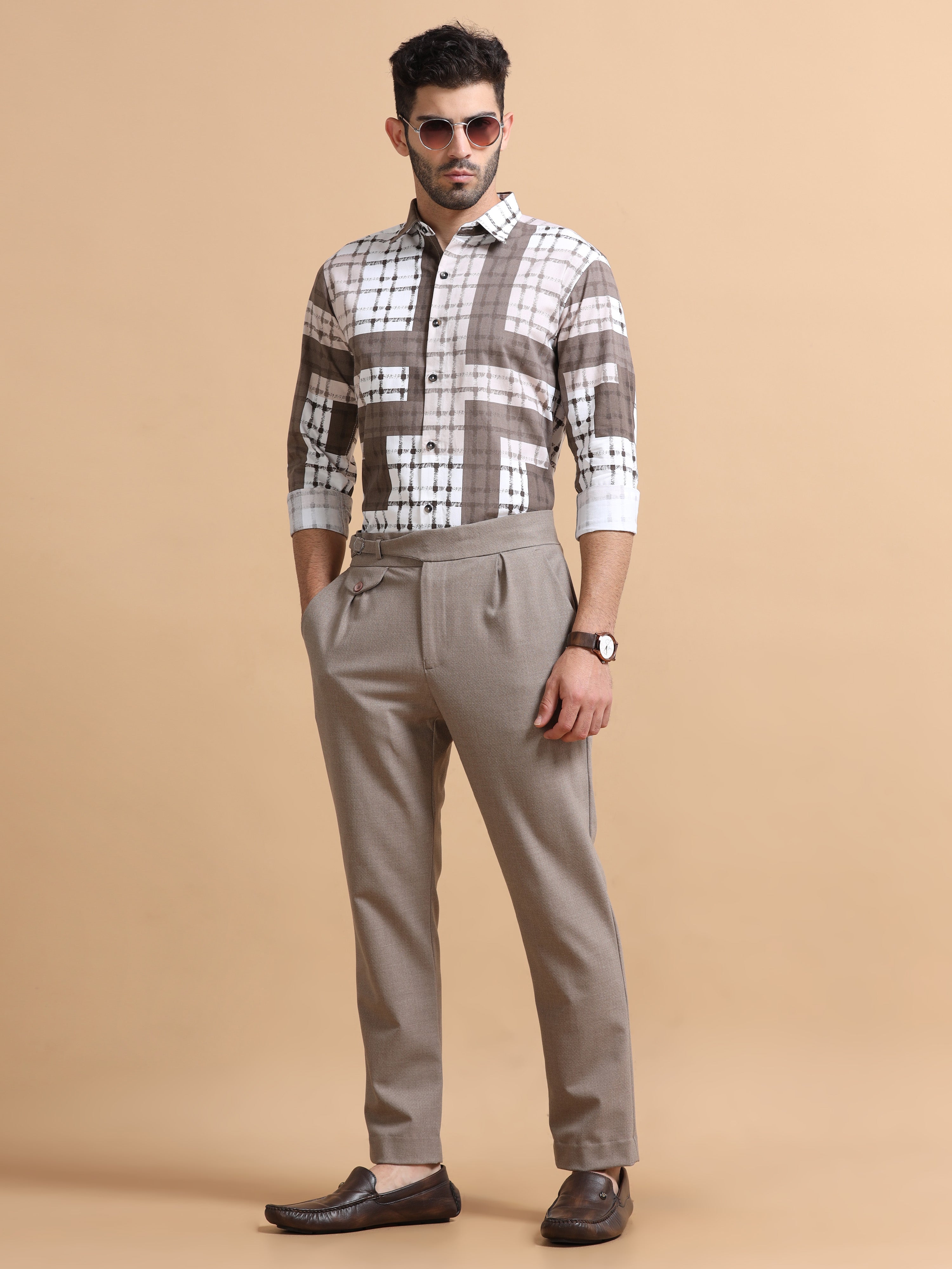 Men Brown Checked Cotton Shirt