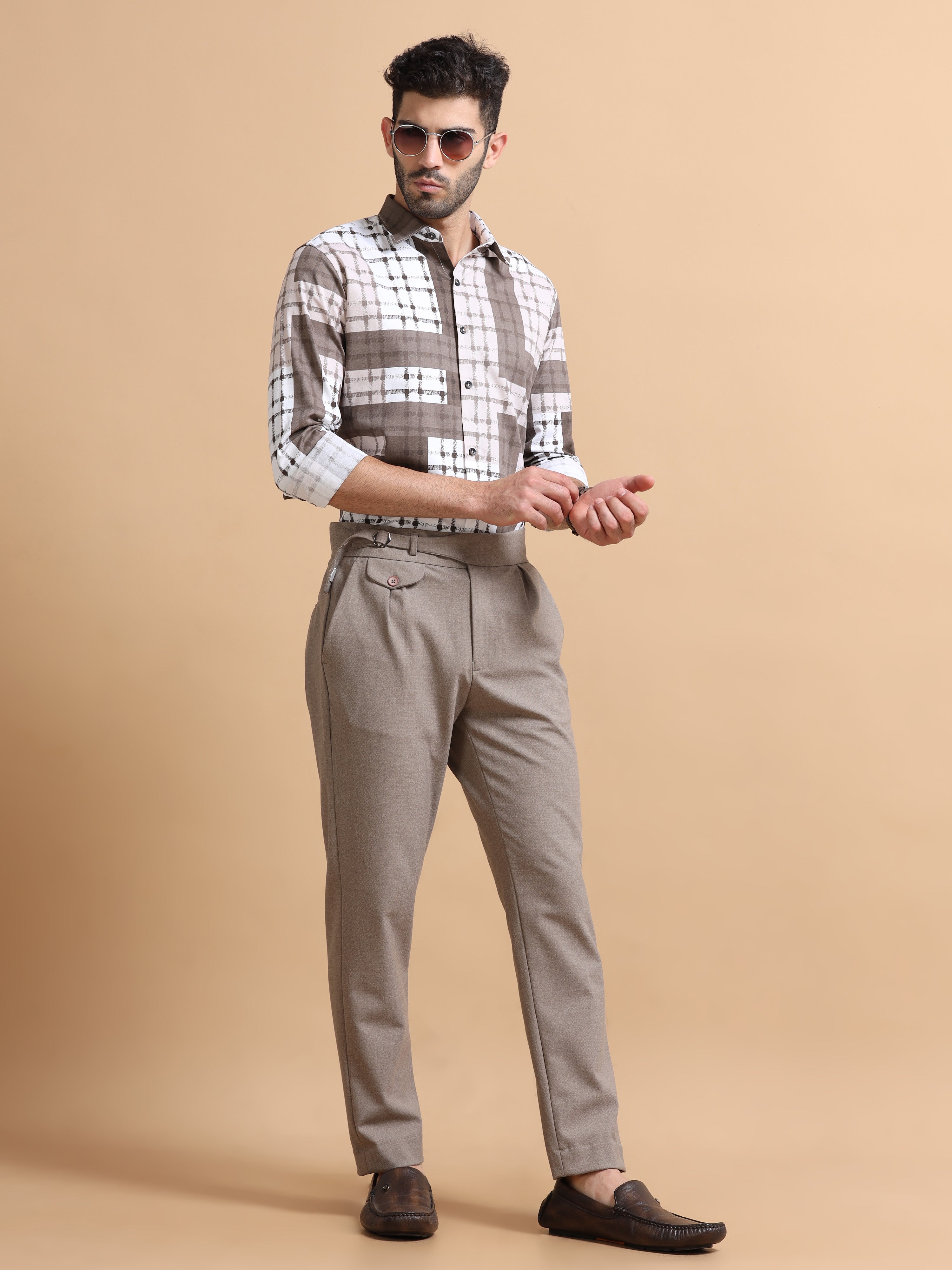 Men Brown Checked Cotton Shirt