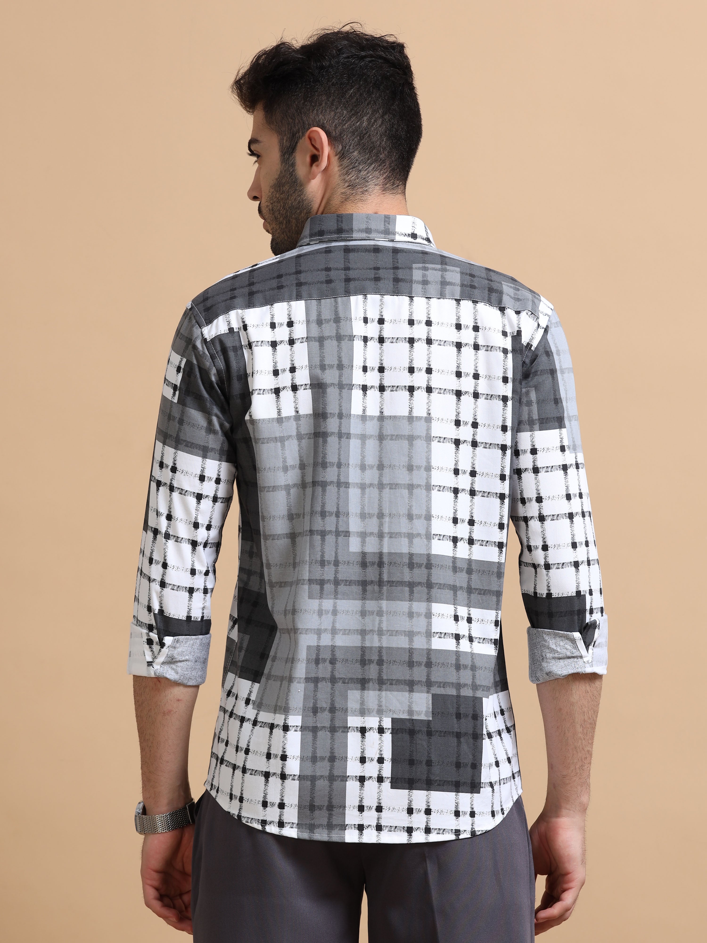 Men Grey Checked Cotton Shirt