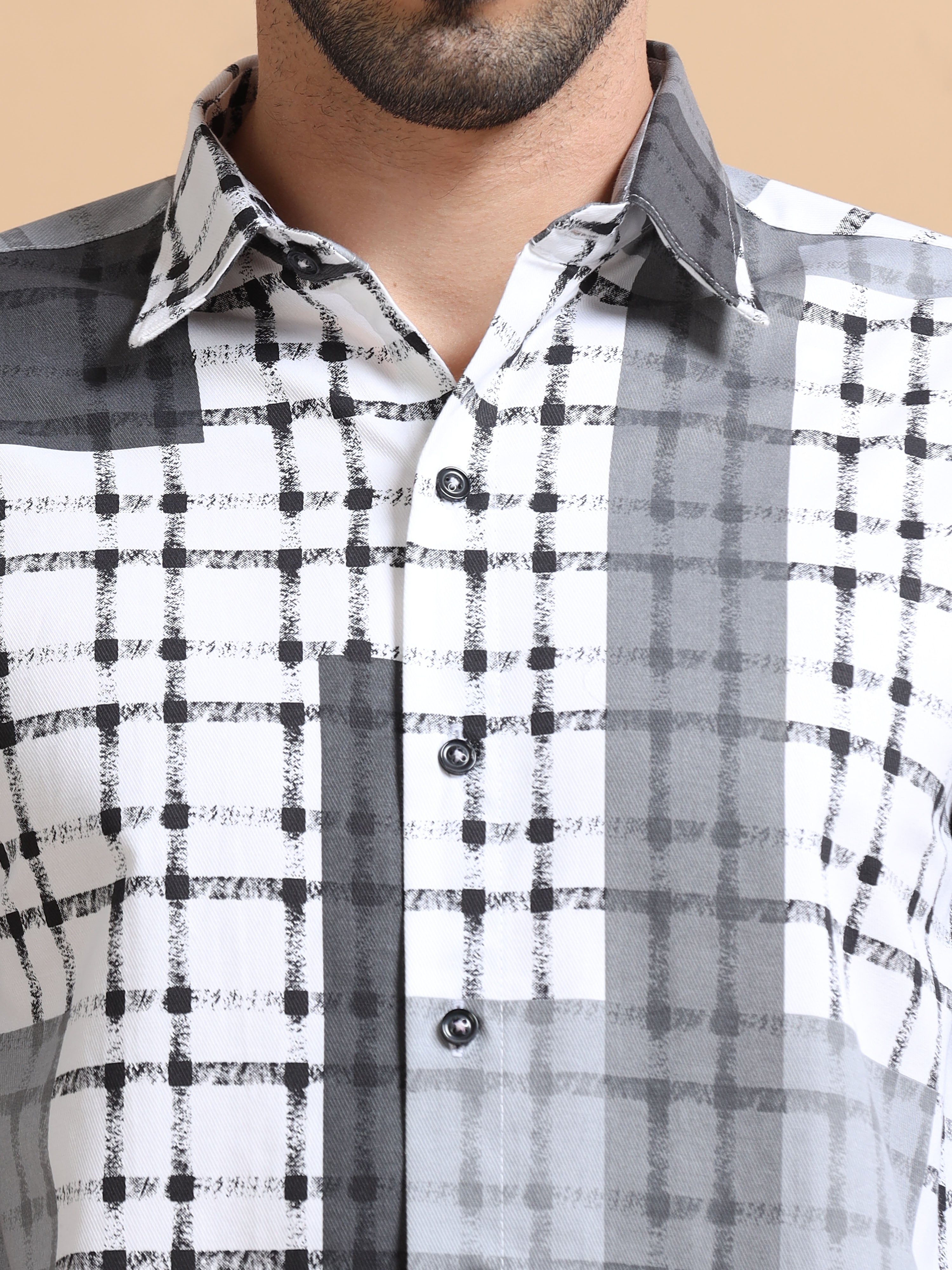 Men Grey Checked Cotton Shirt