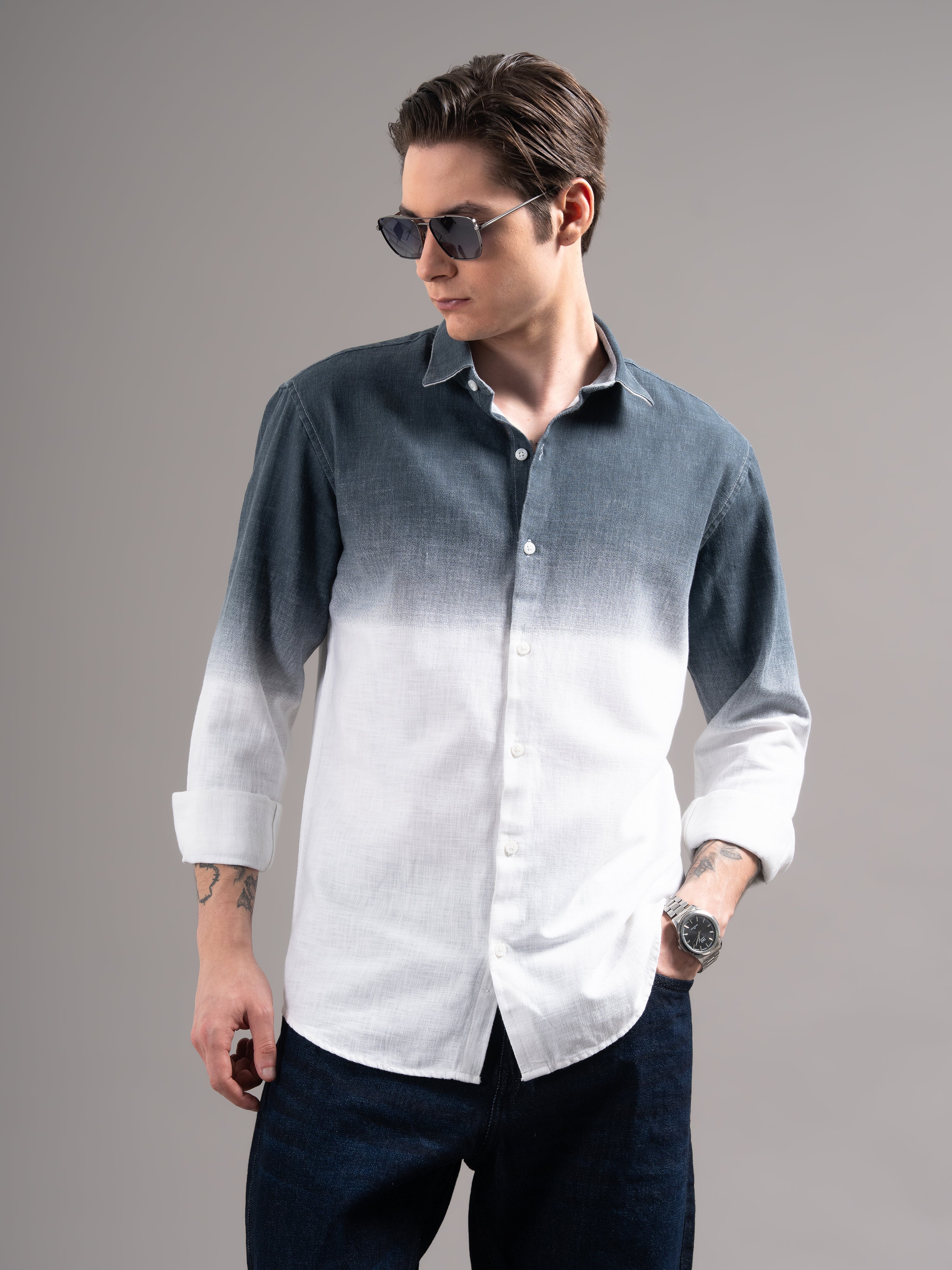Men Blue Dyed Cotton Shirt