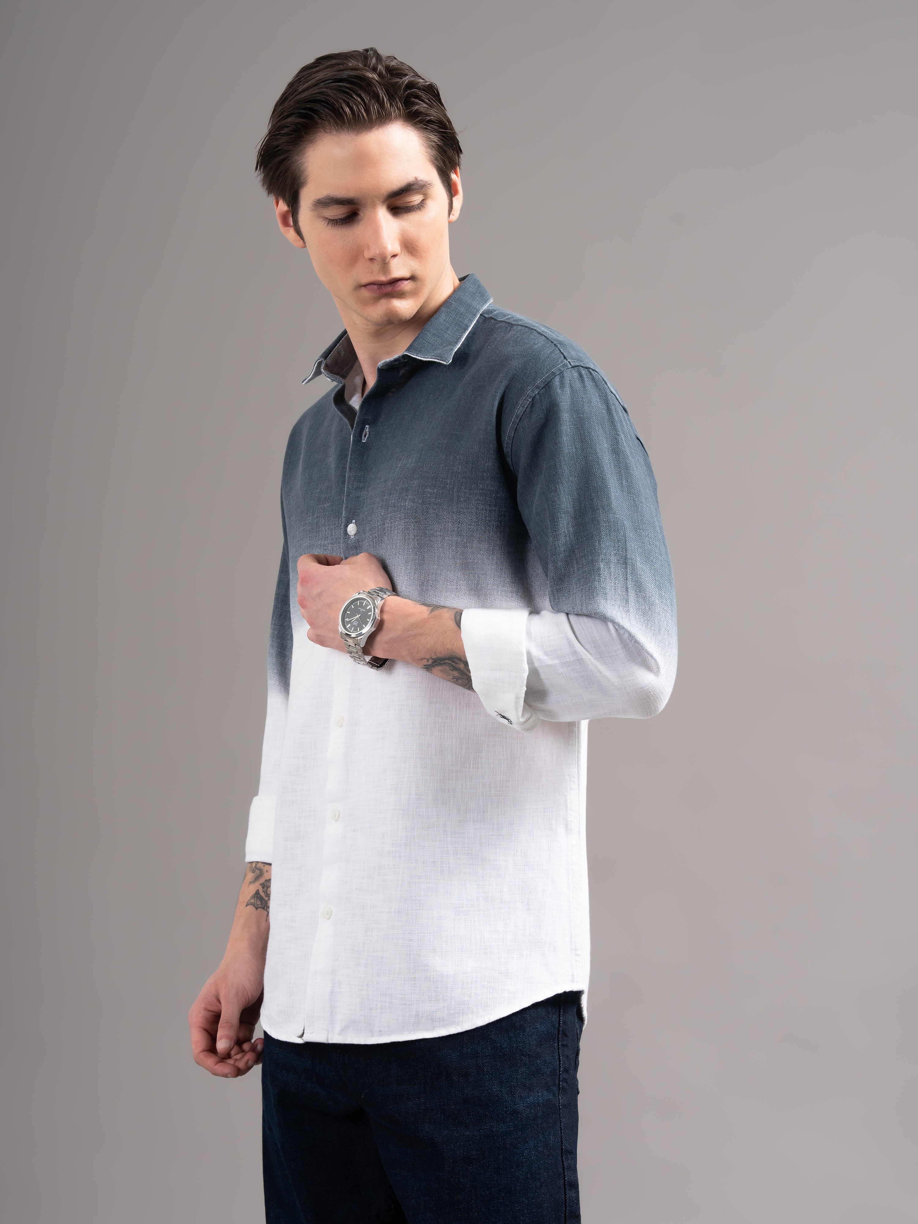 Men Blue Dyed Cotton Shirt