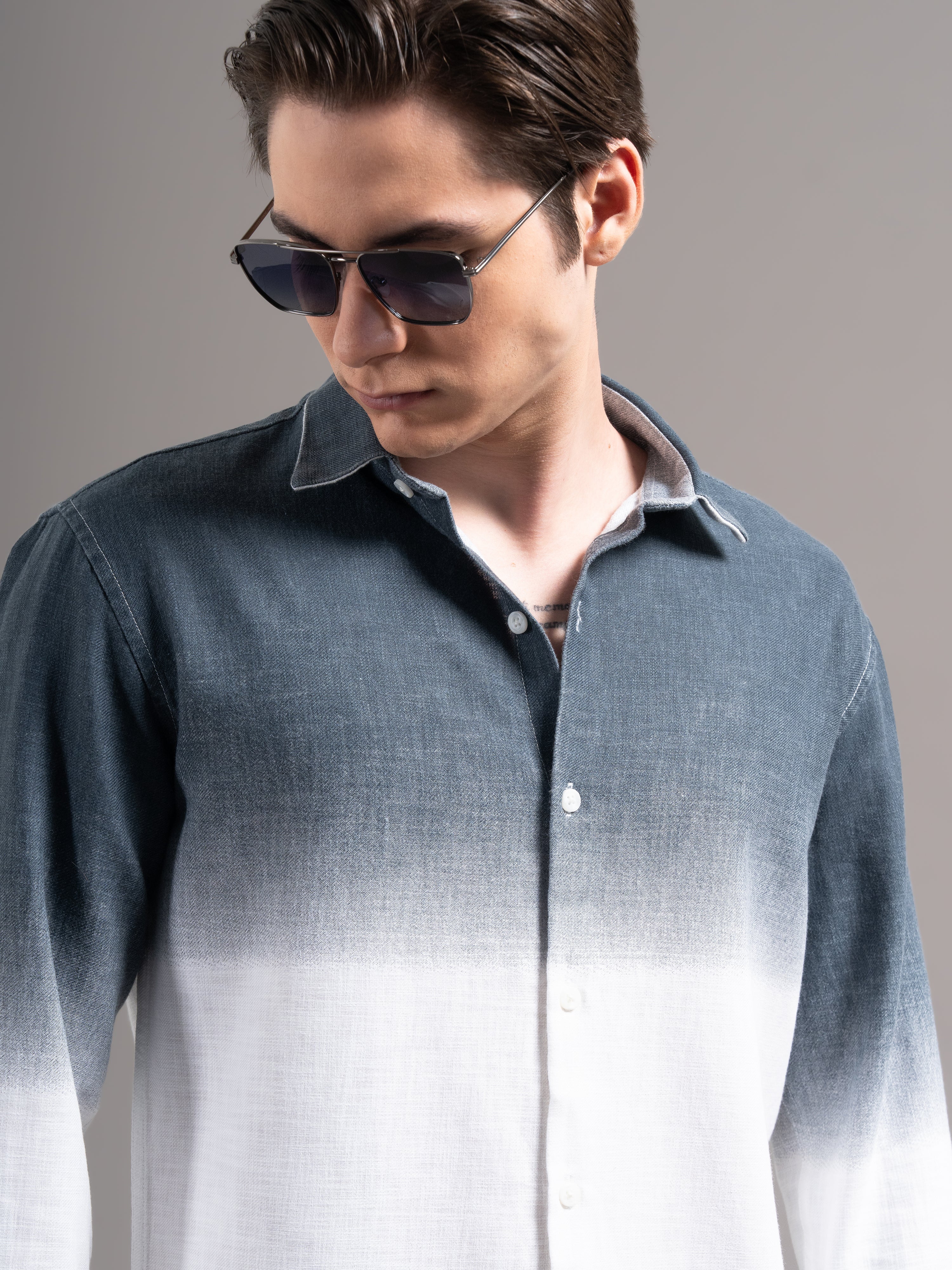 Men Blue Dyed Cotton Shirt