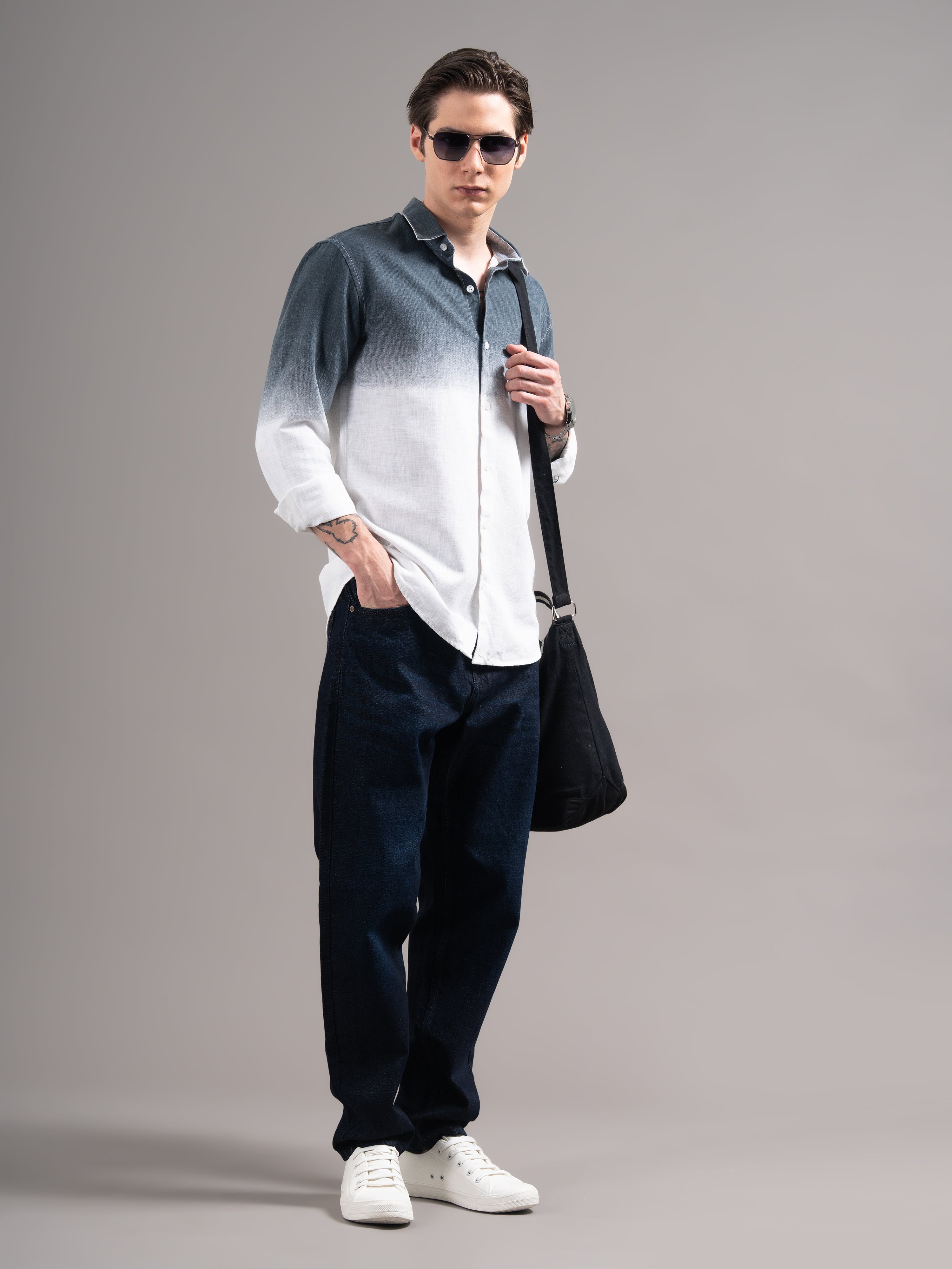 Men Blue Dyed Cotton Shirt