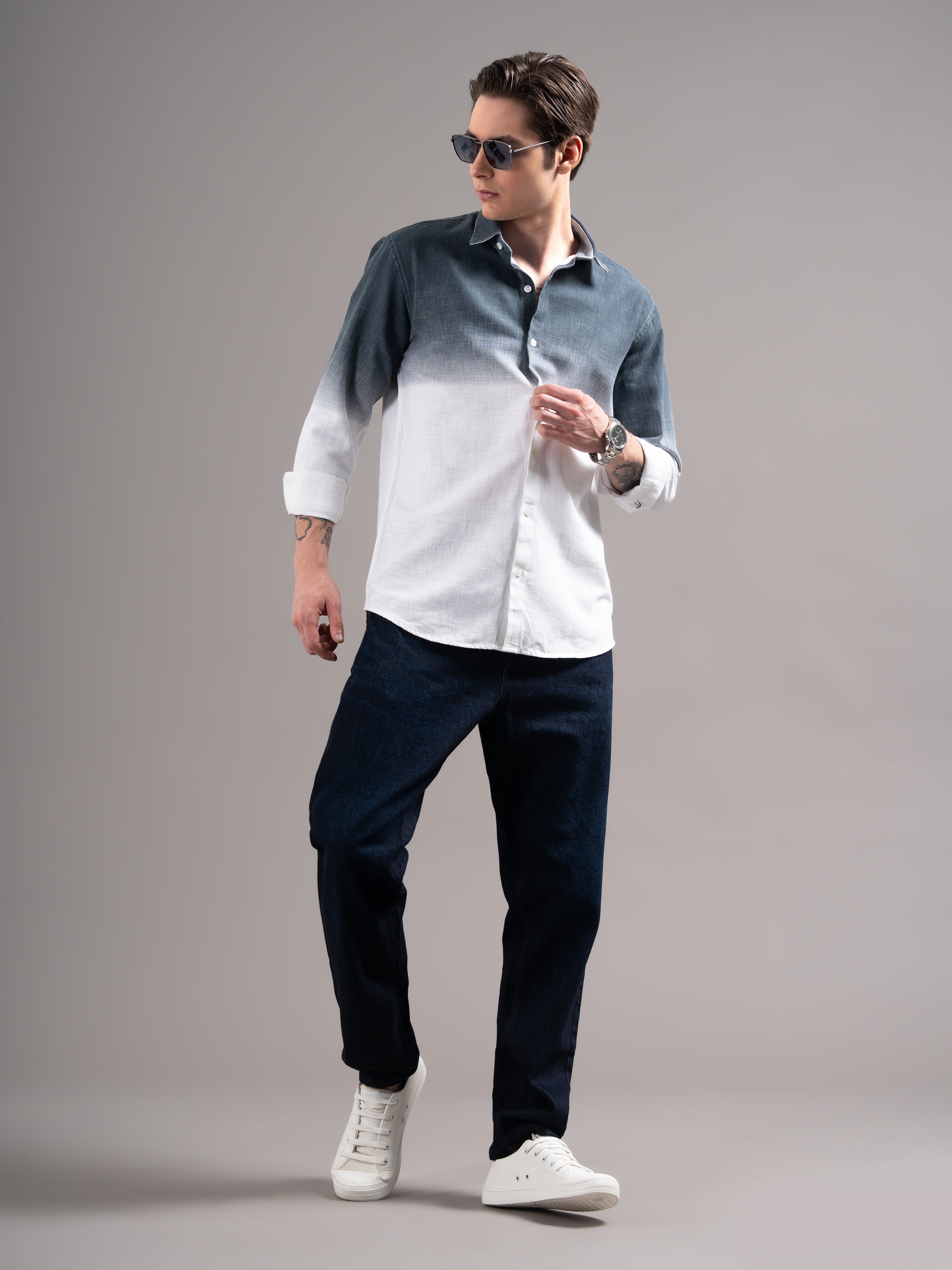Men Blue Dyed Cotton Shirt