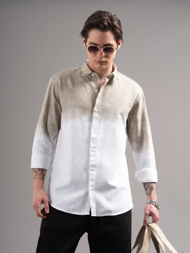 Men Beige Dyed Cotton Shirt