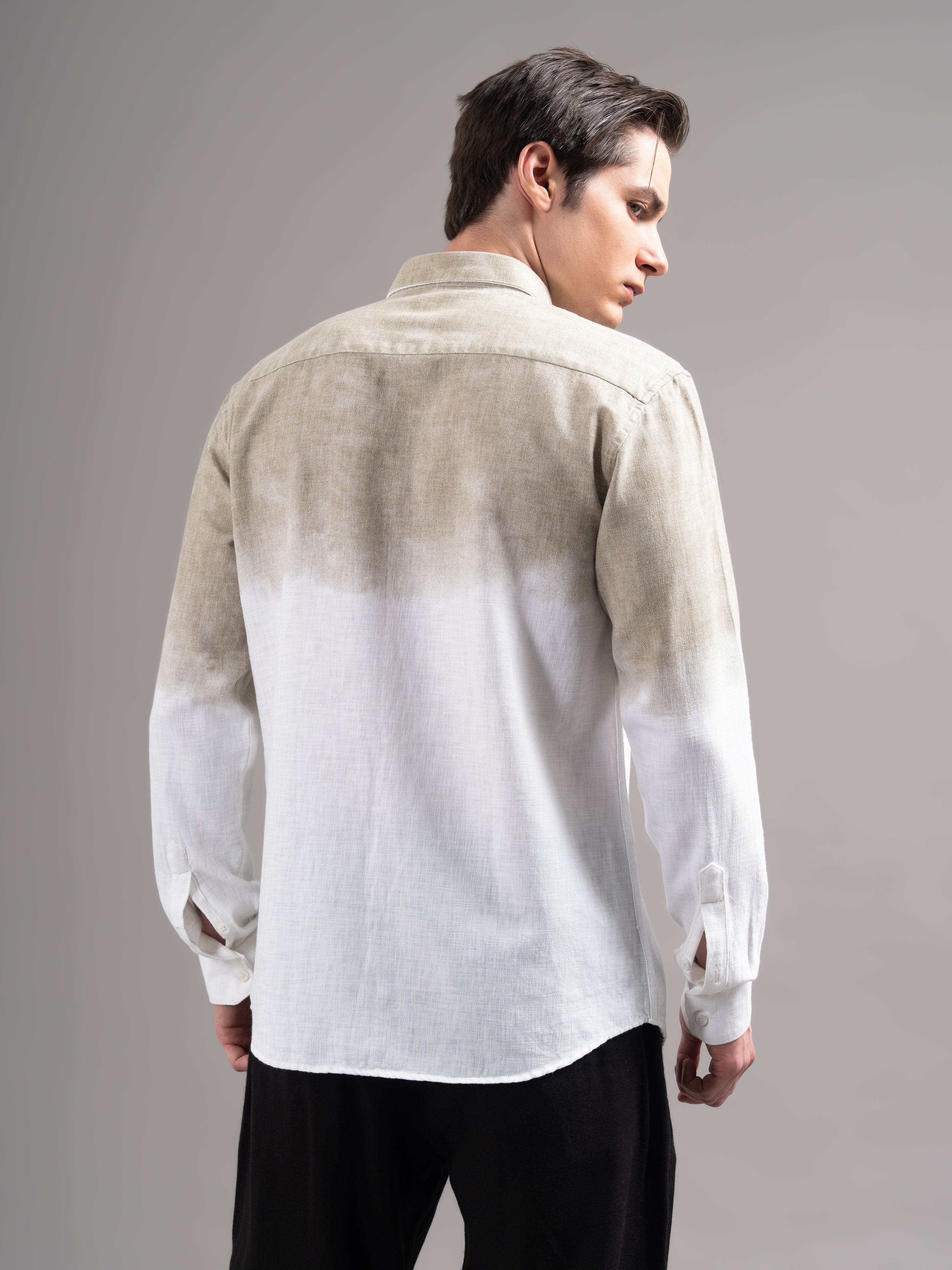 Men Beige Dyed Cotton Shirt