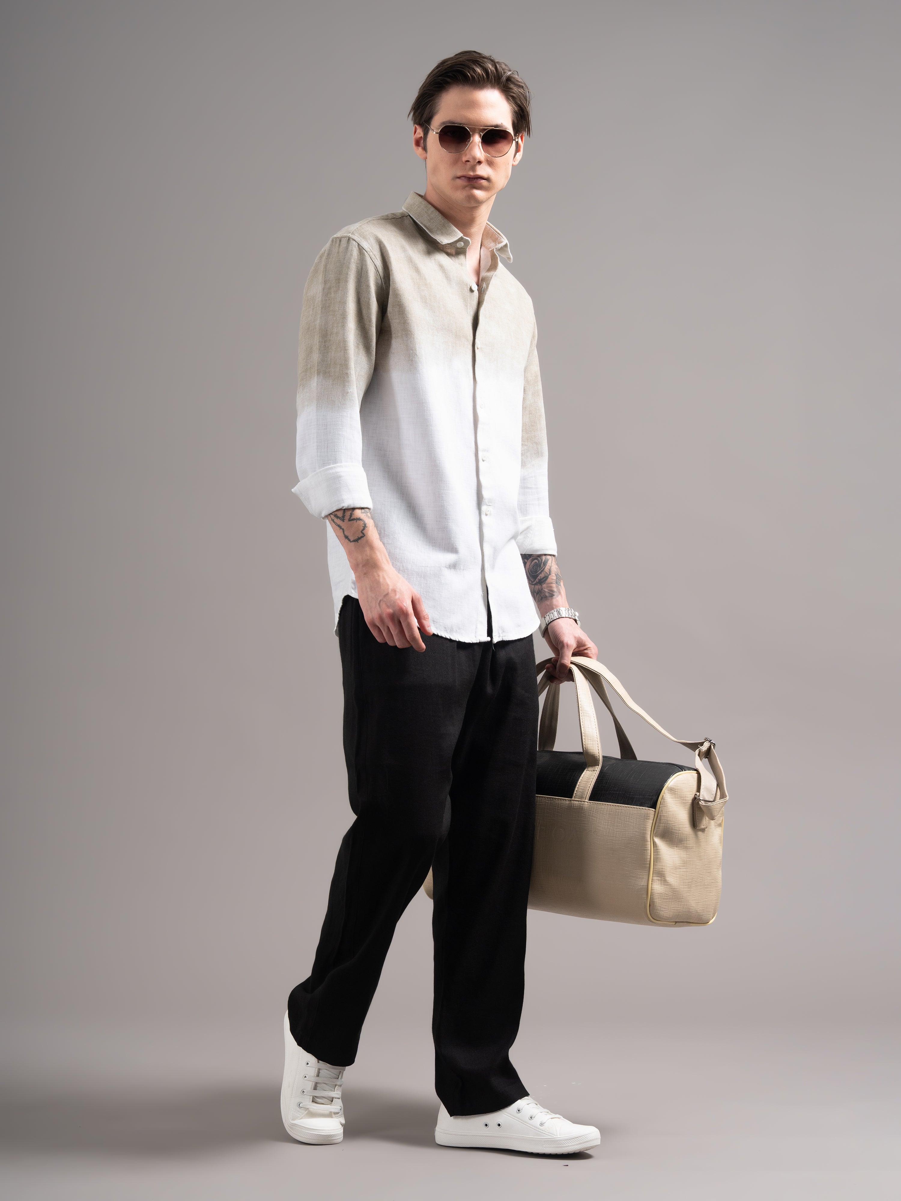 Men Beige Dyed Cotton Shirt