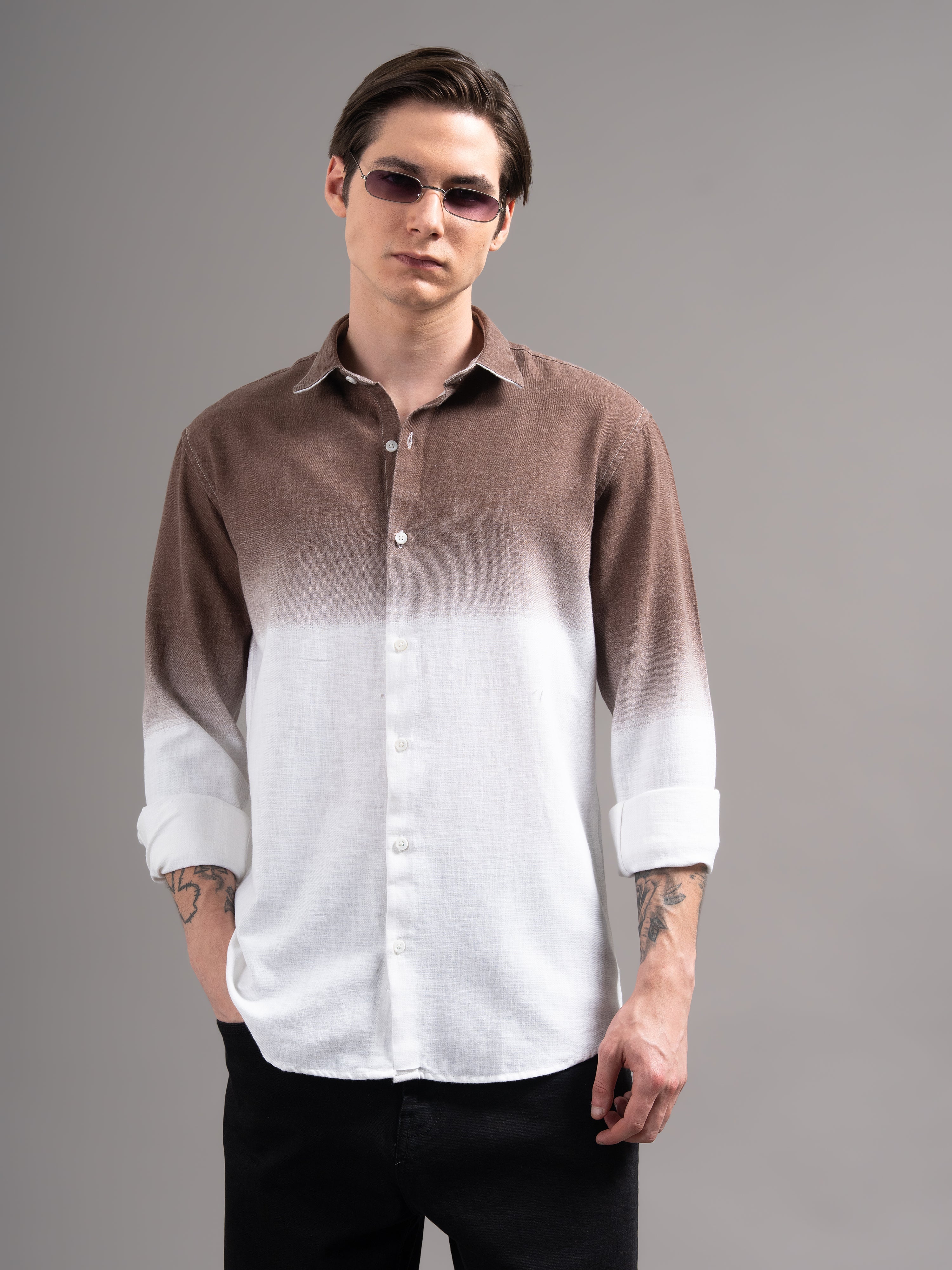 Men Brown Dyed Cotton Shirt