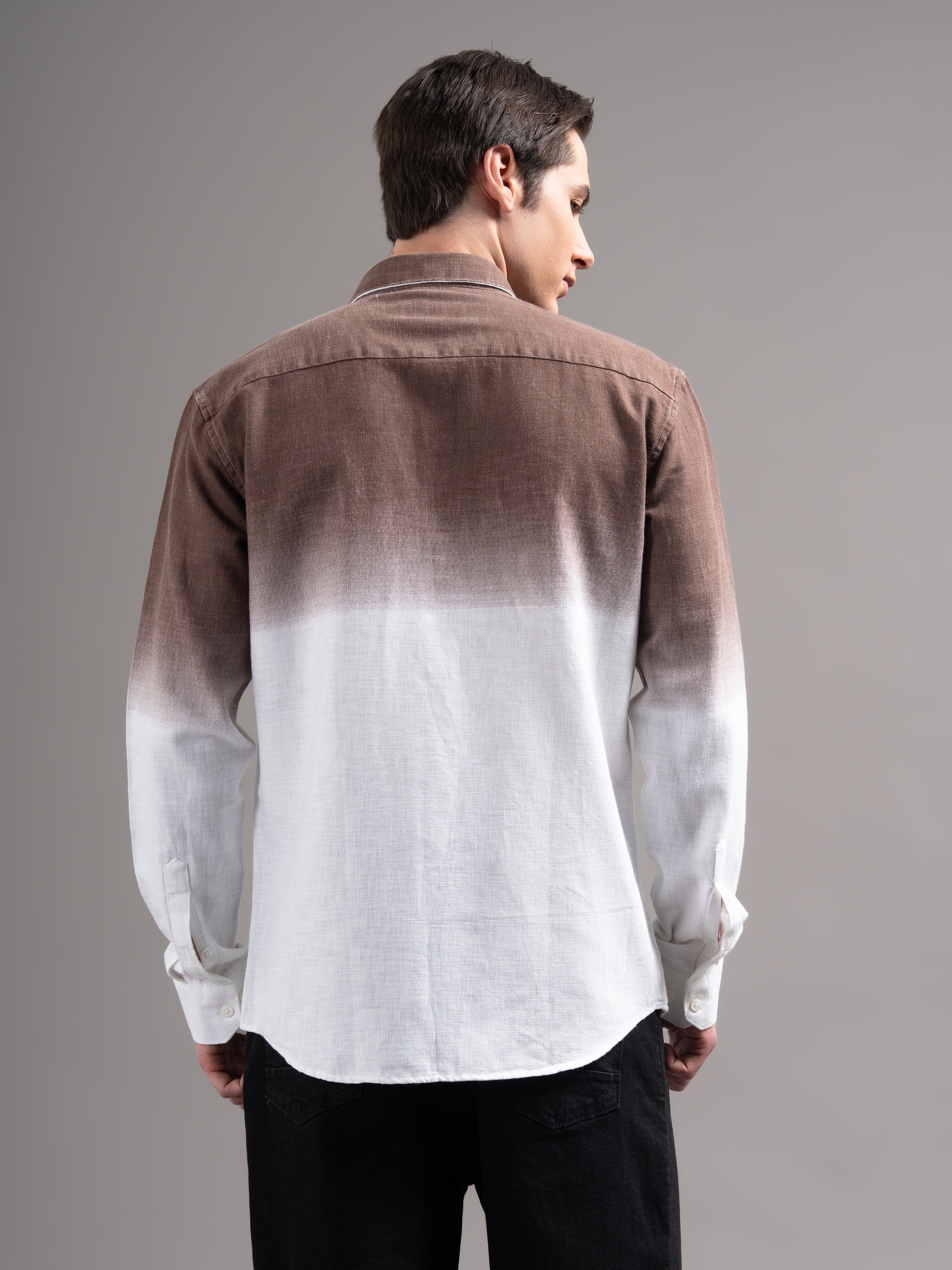 Men Brown Dyed Cotton Shirt