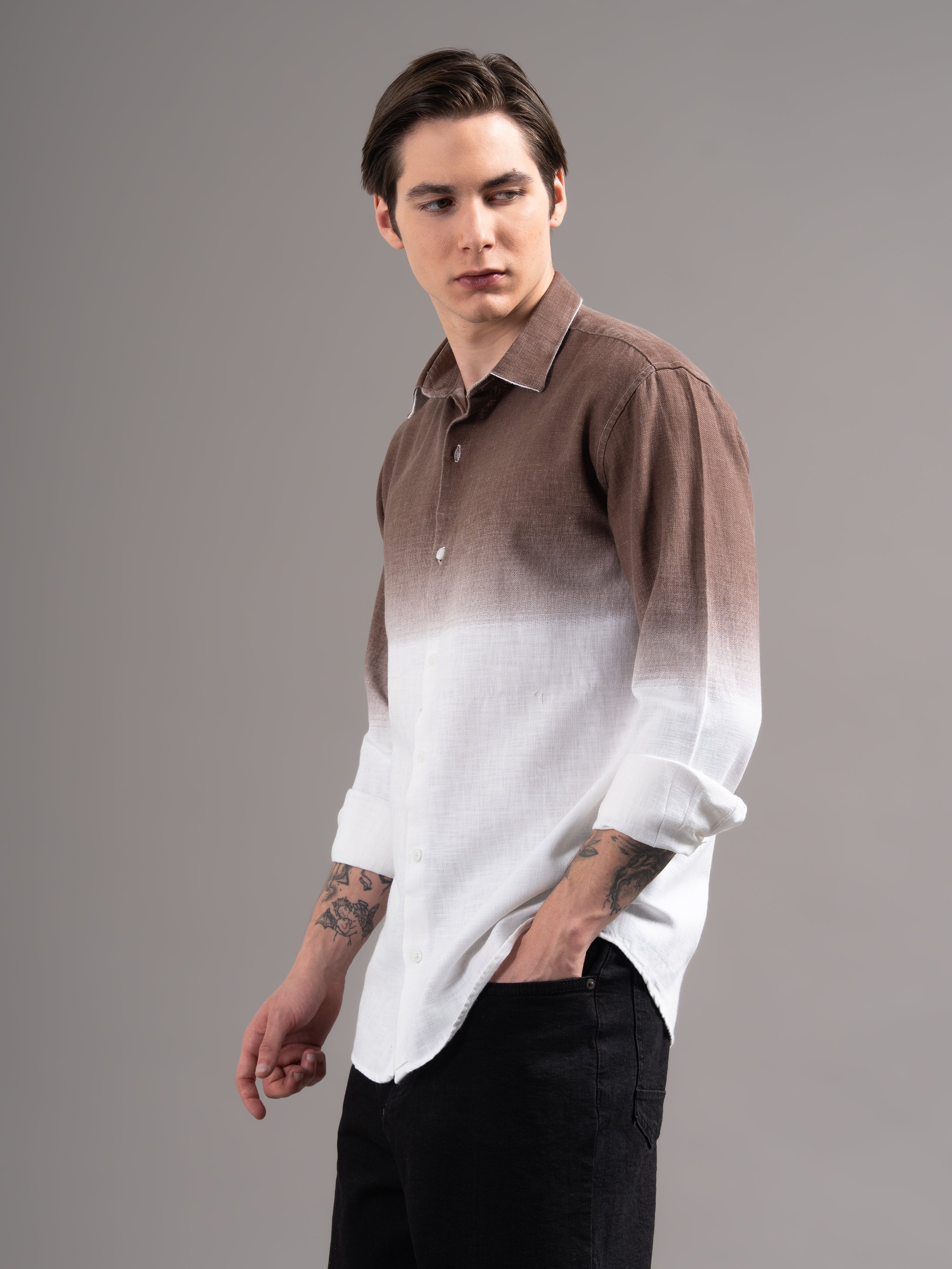 Men Brown Dyed Cotton Shirt