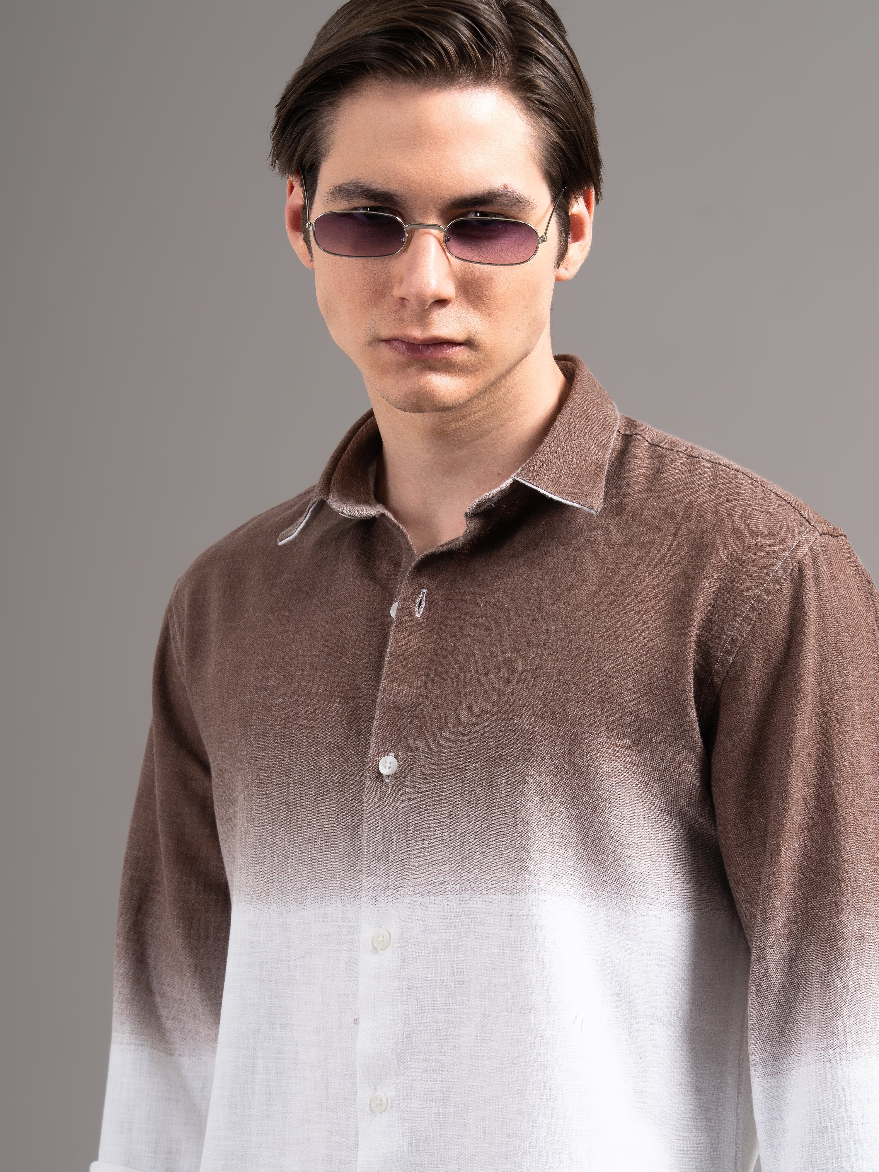 Men Brown Dyed Cotton Shirt