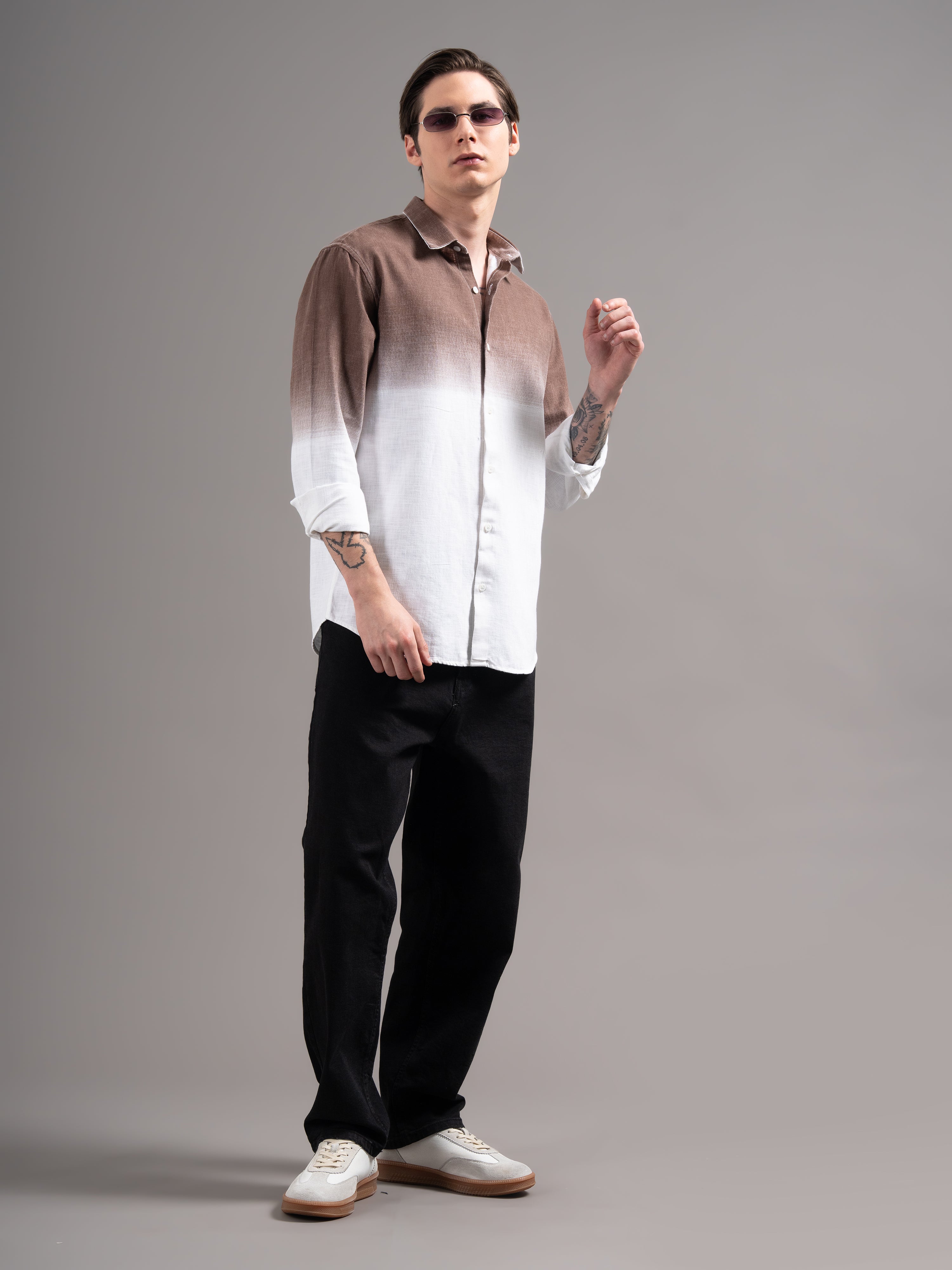 Men Brown Dyed Cotton Shirt