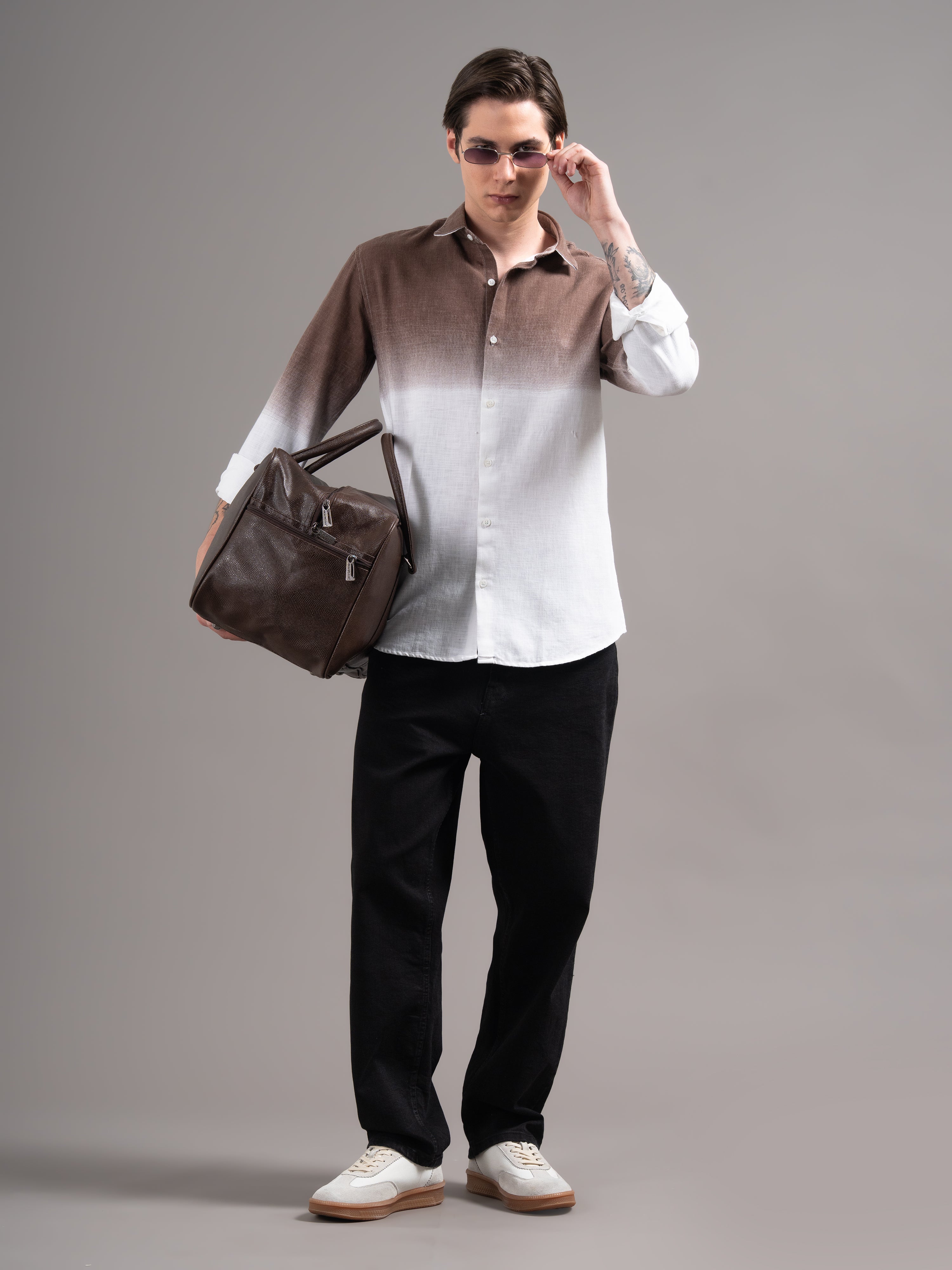 Men Brown Dyed Cotton Shirt