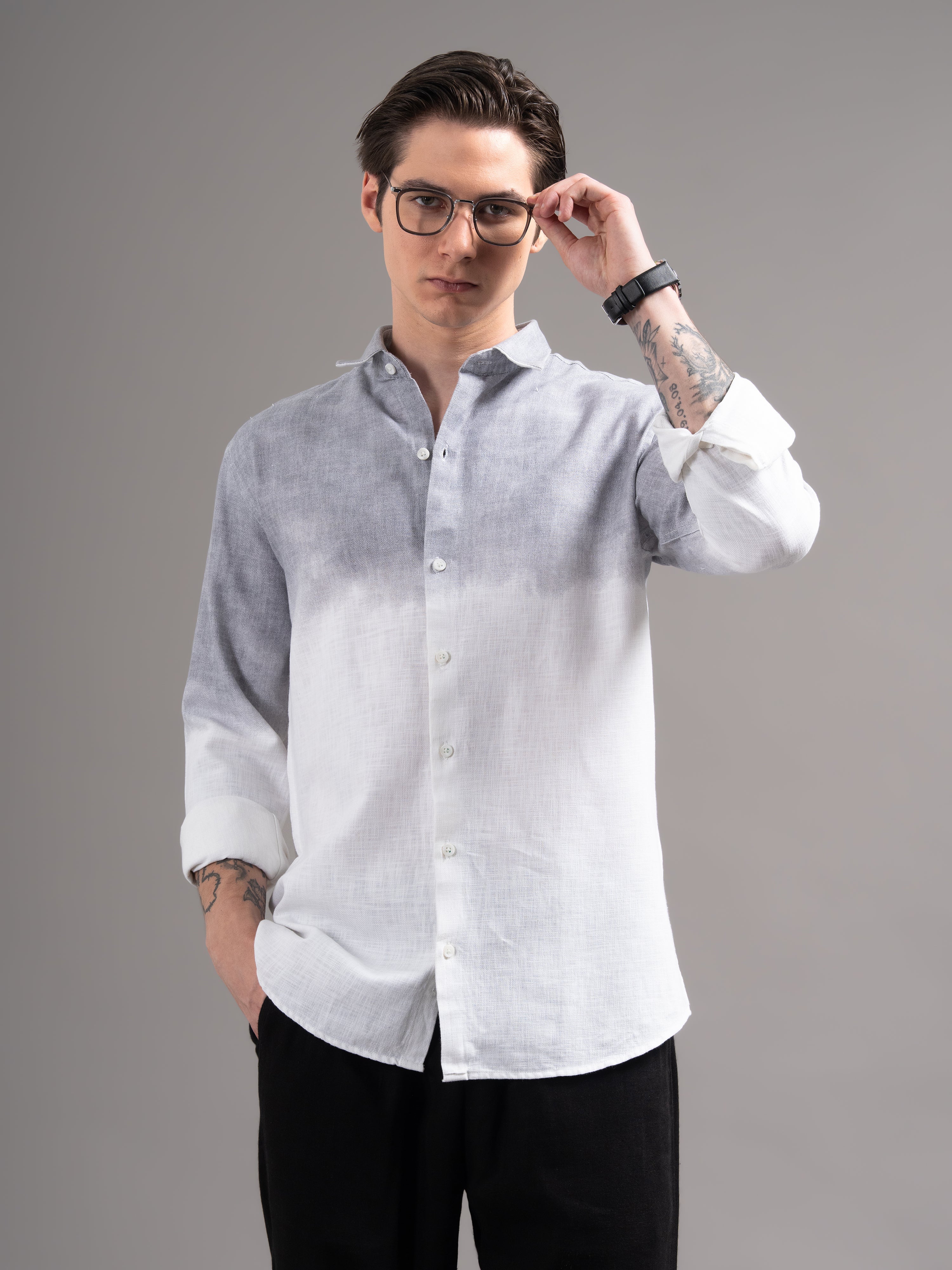 Men Grey Dyed Cotton Shirt