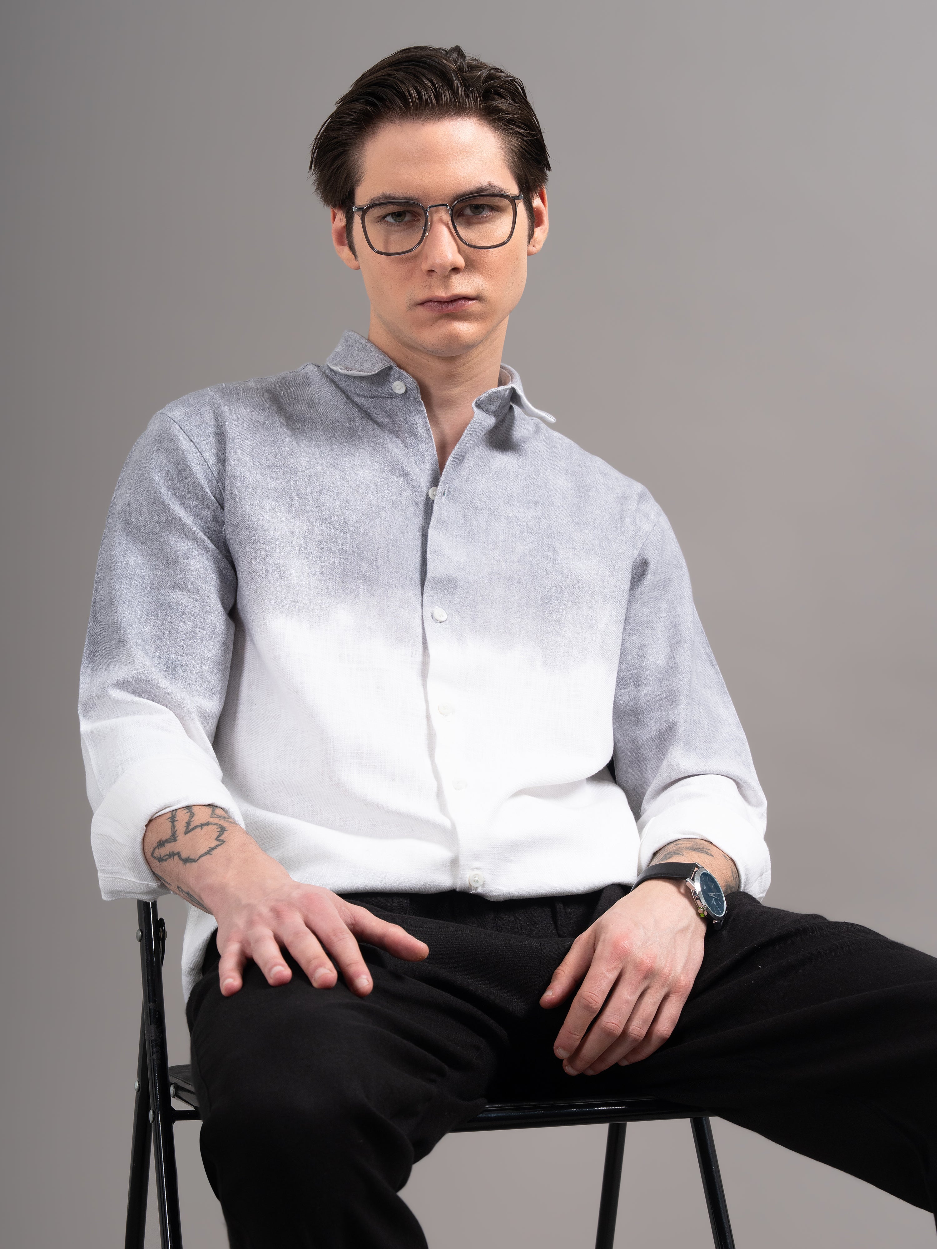 Men Grey Dyed Cotton Shirt