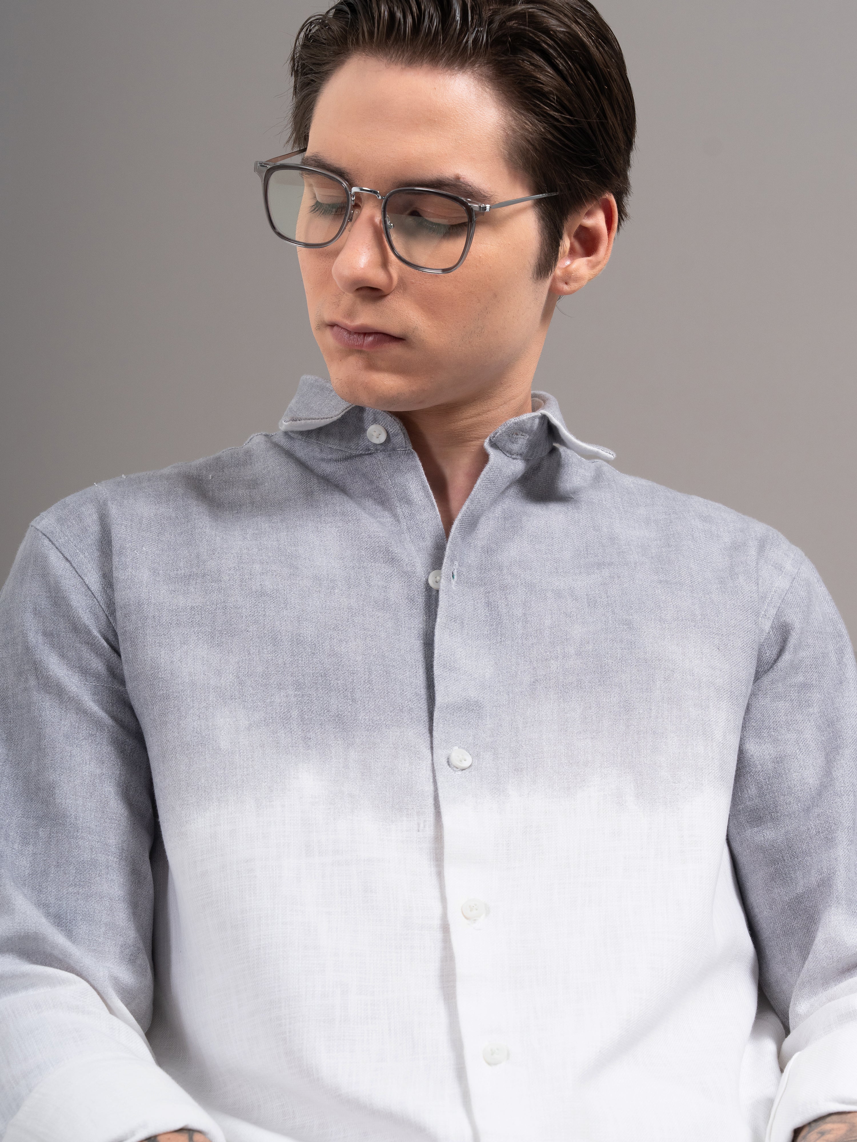 Men Grey Dyed Cotton Shirt
