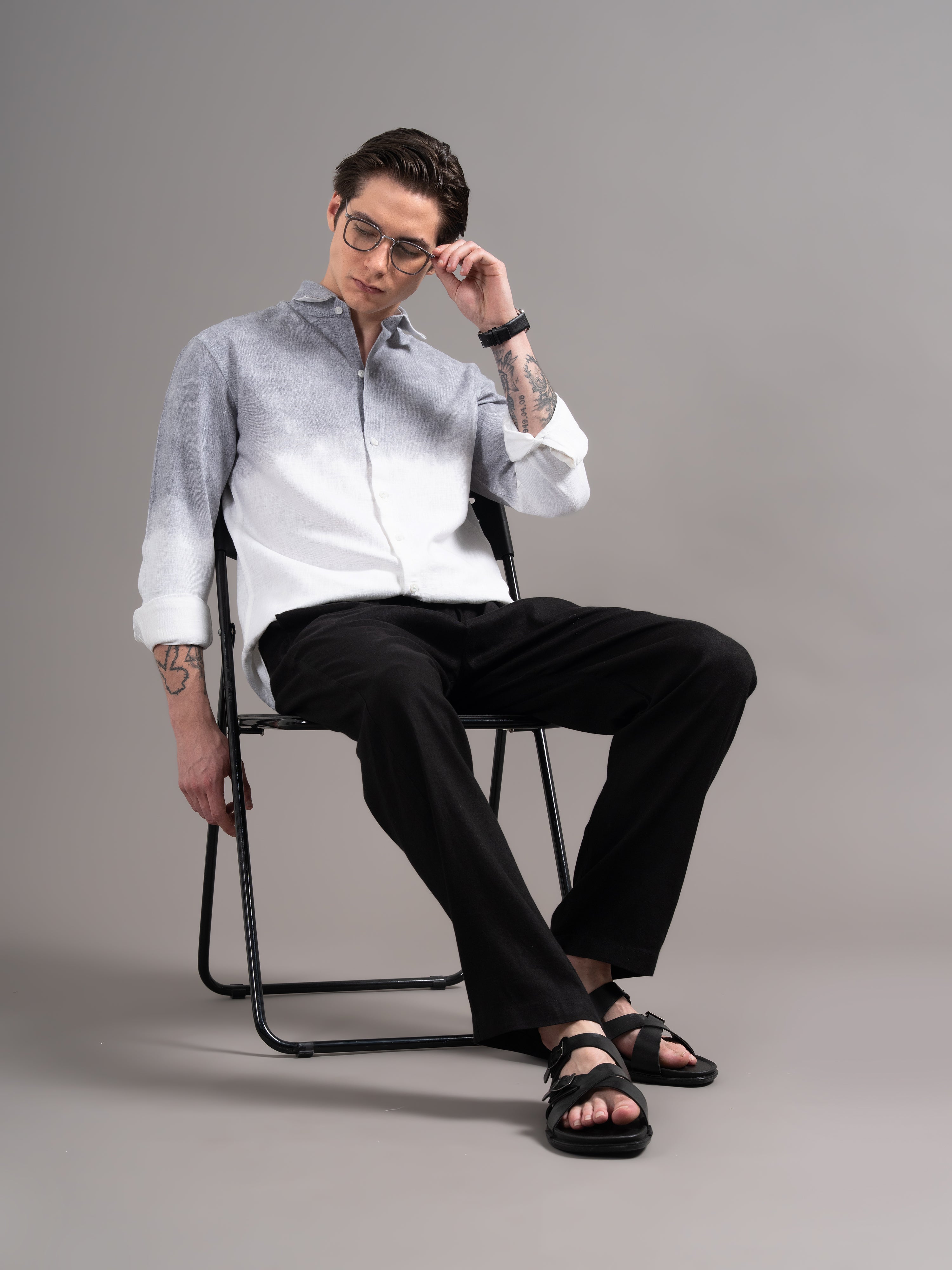 Men Grey Dyed Cotton Shirt