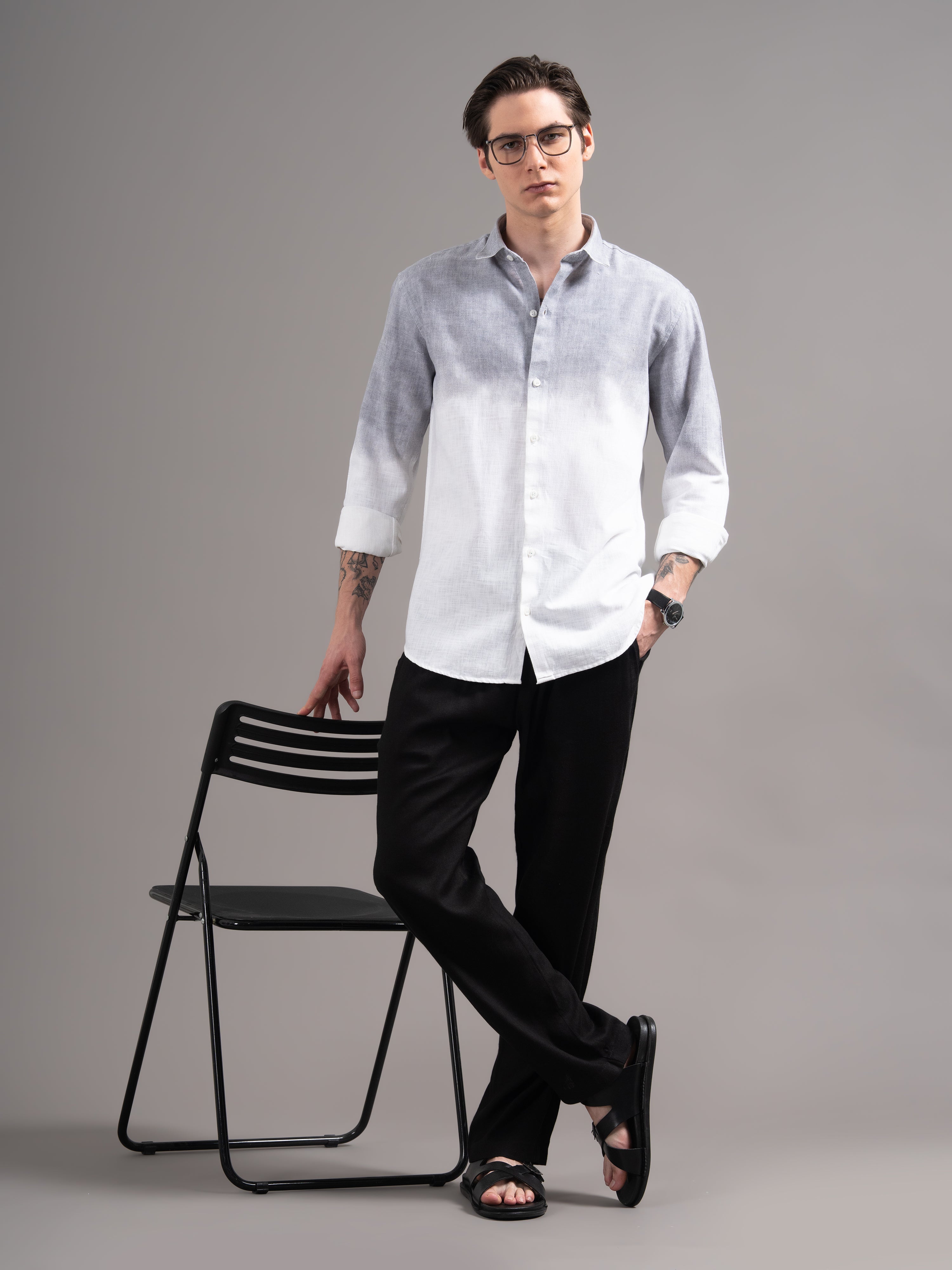 Men Grey Dyed Cotton Shirt