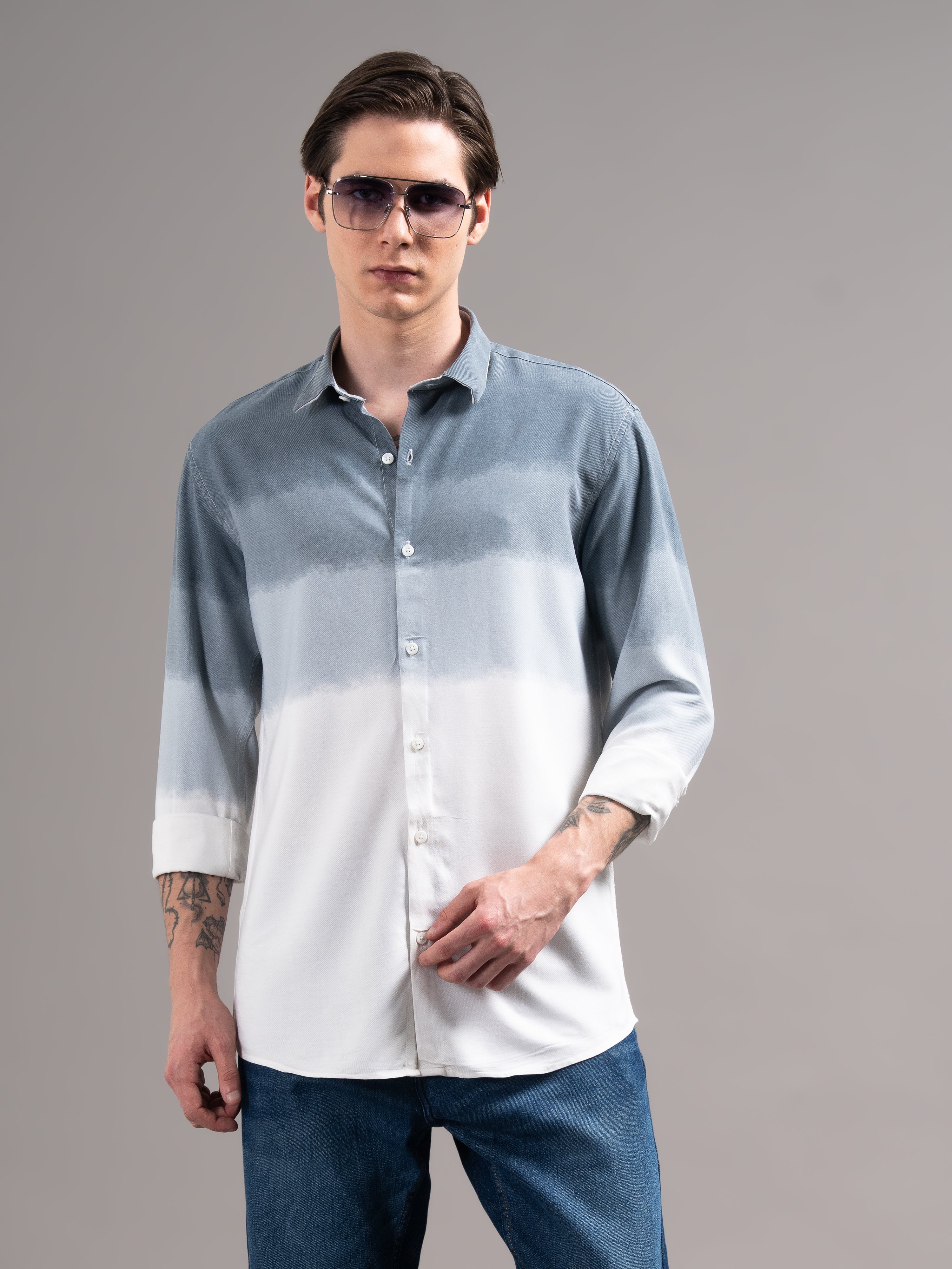 Men Blue Dyed Cotton Shirt
