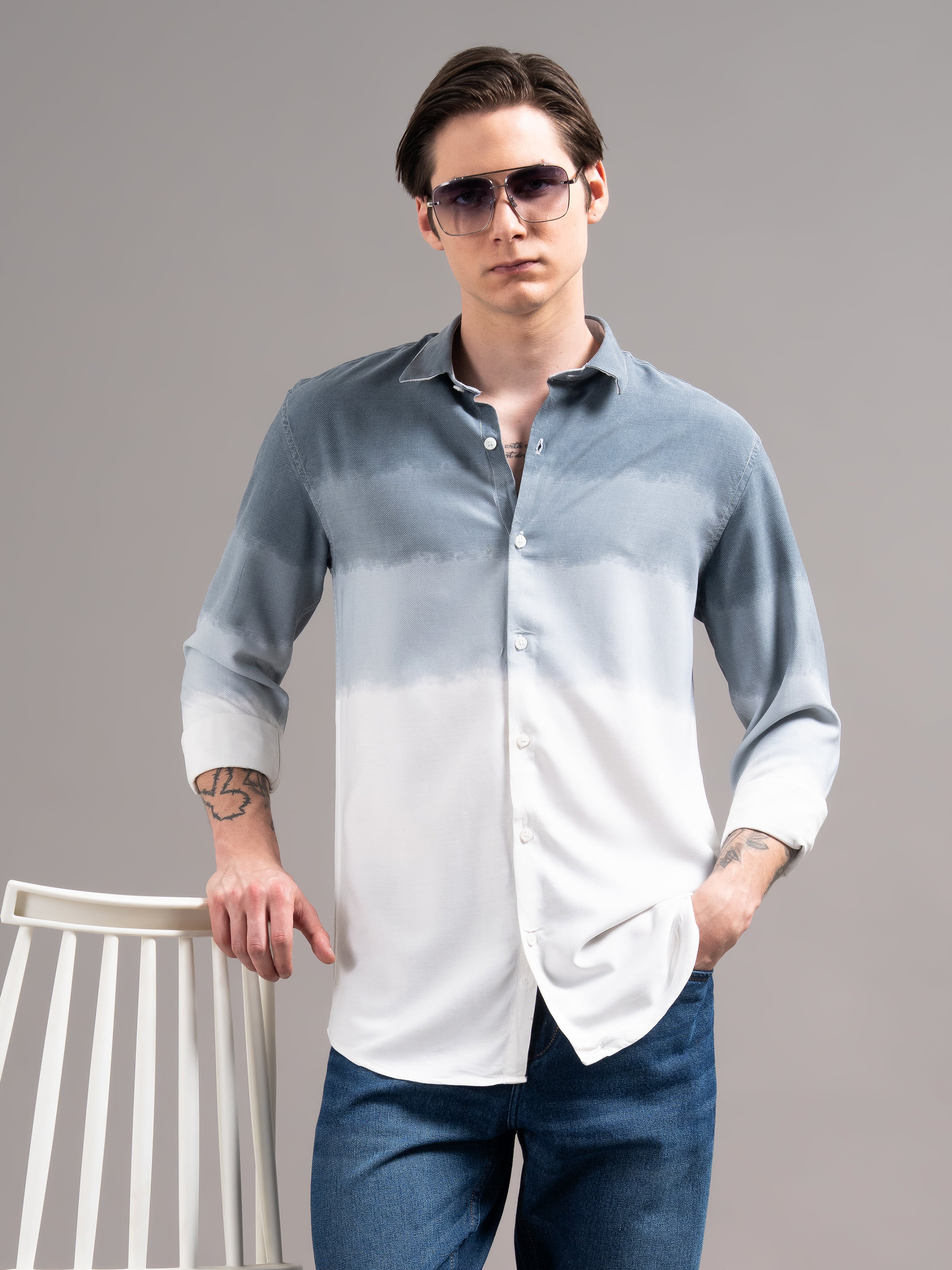 Men Blue Dyed Cotton Shirt