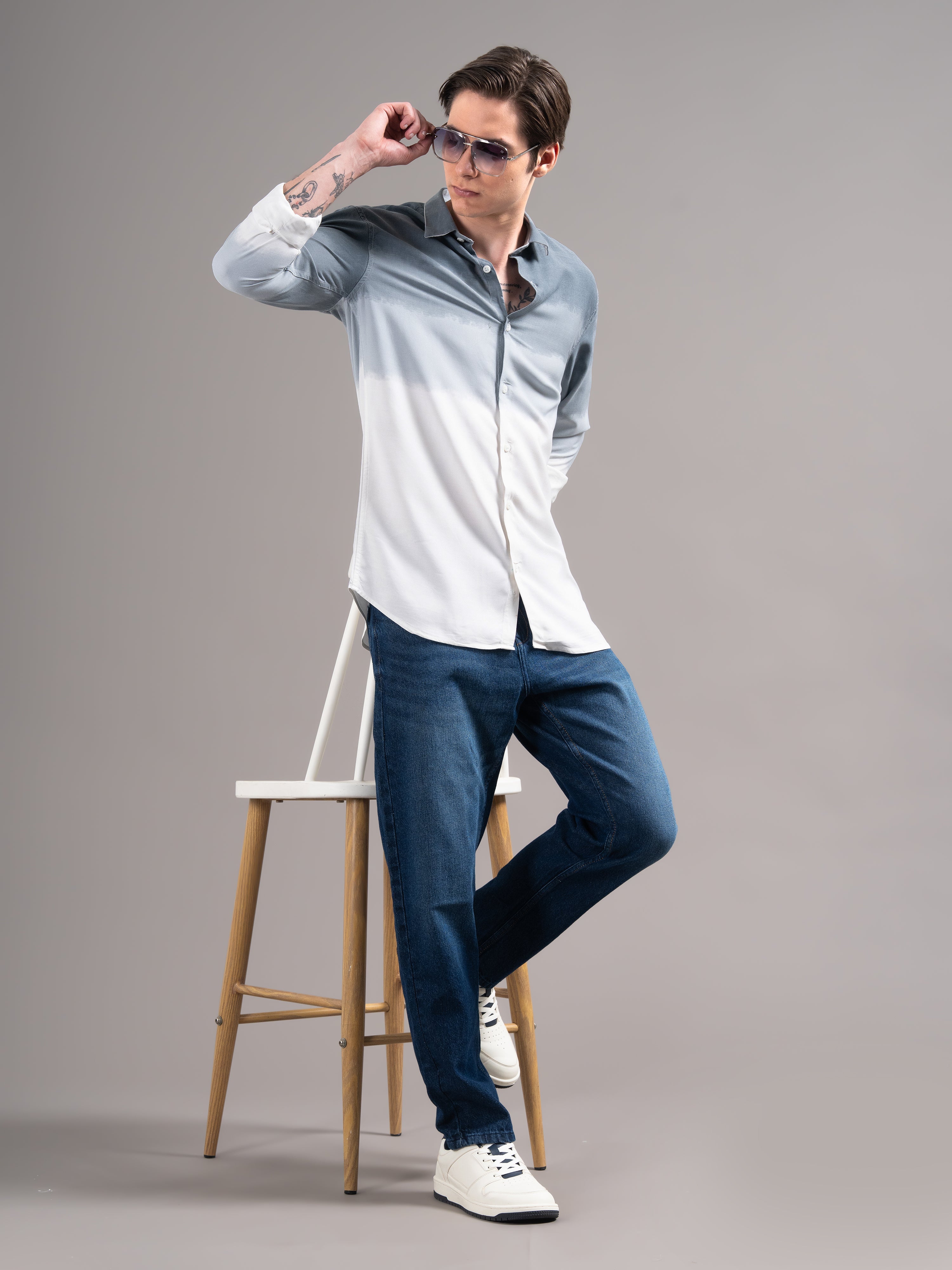 Men Blue Dyed Cotton Shirt