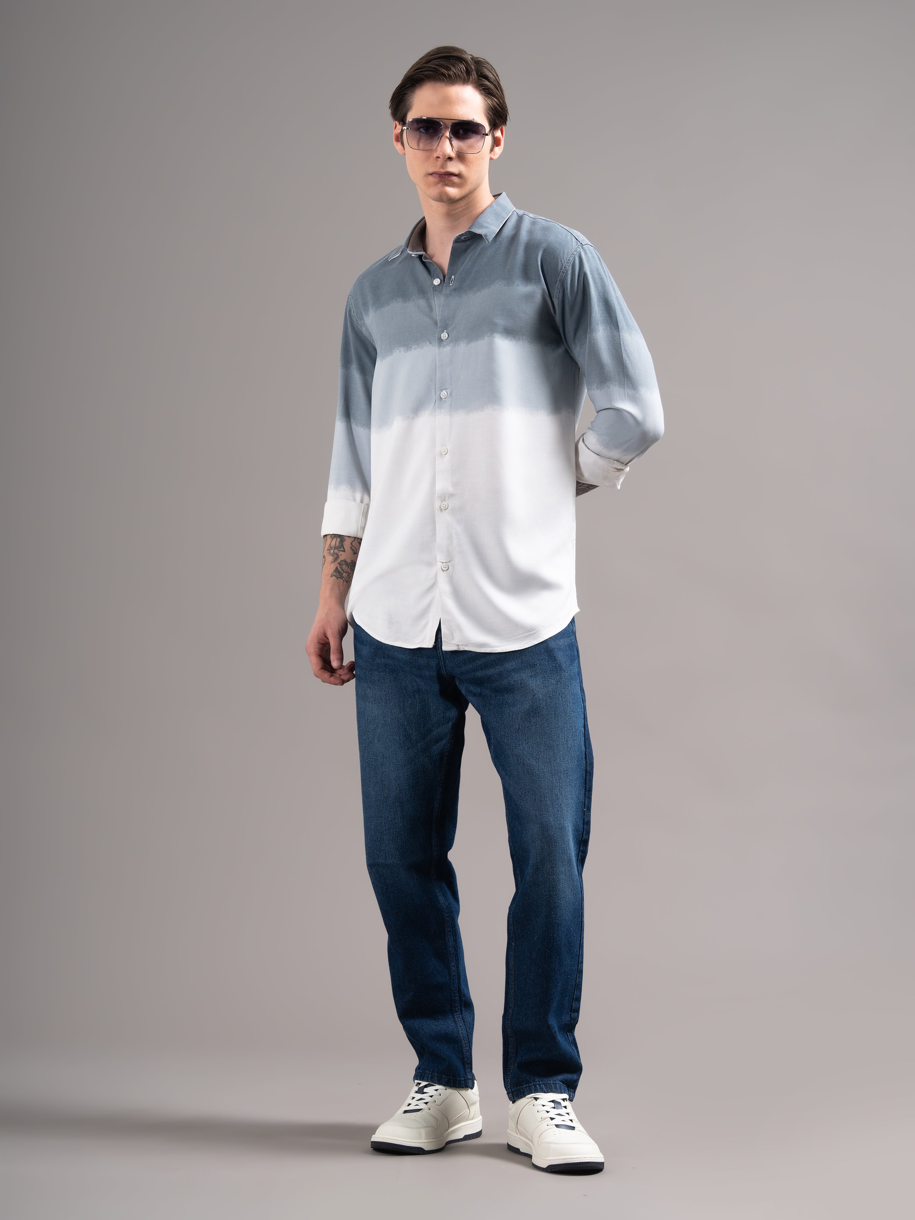 Men Blue Dyed Cotton Shirt