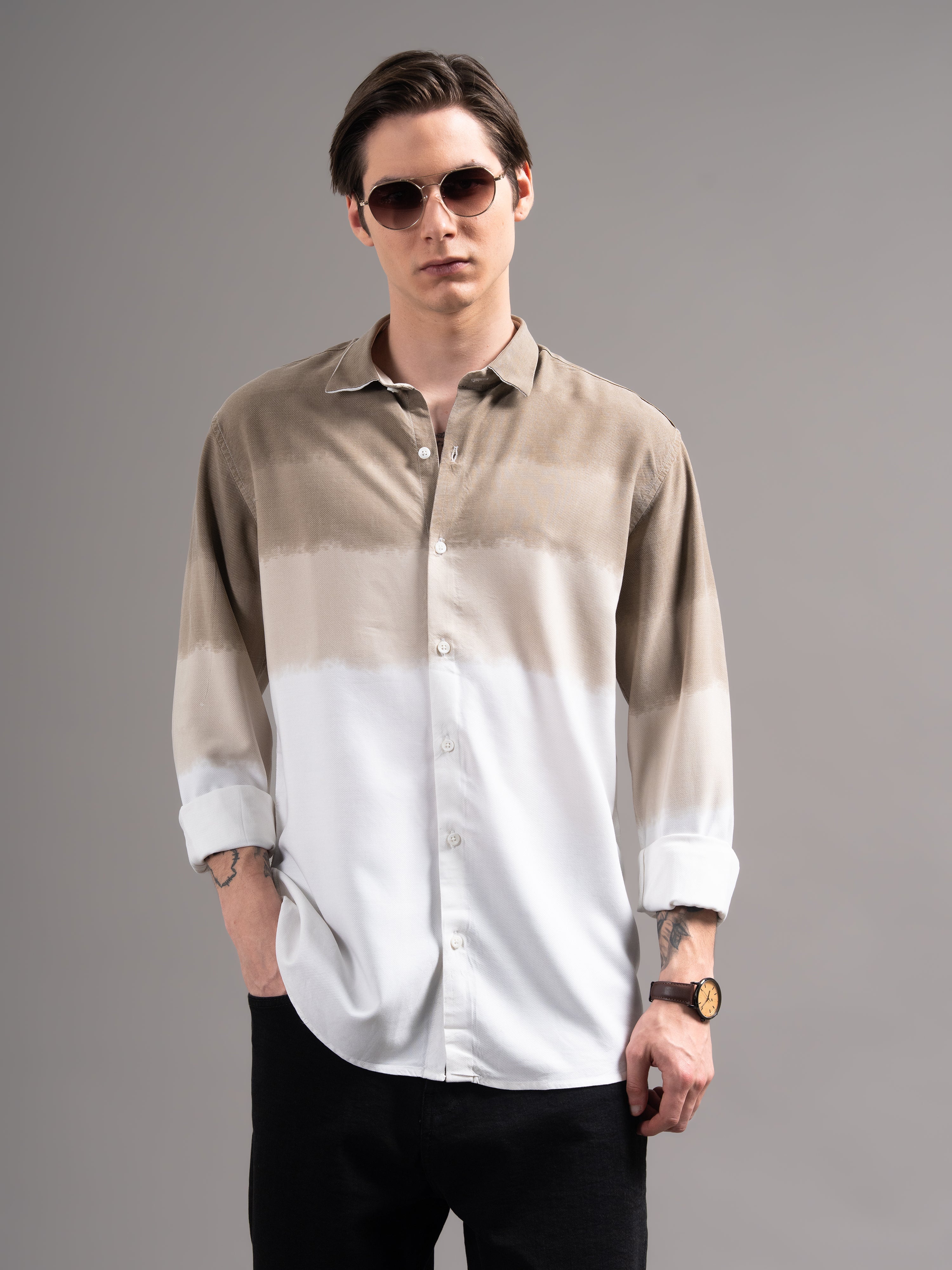 Men Brown Dyed Cotton Shirt