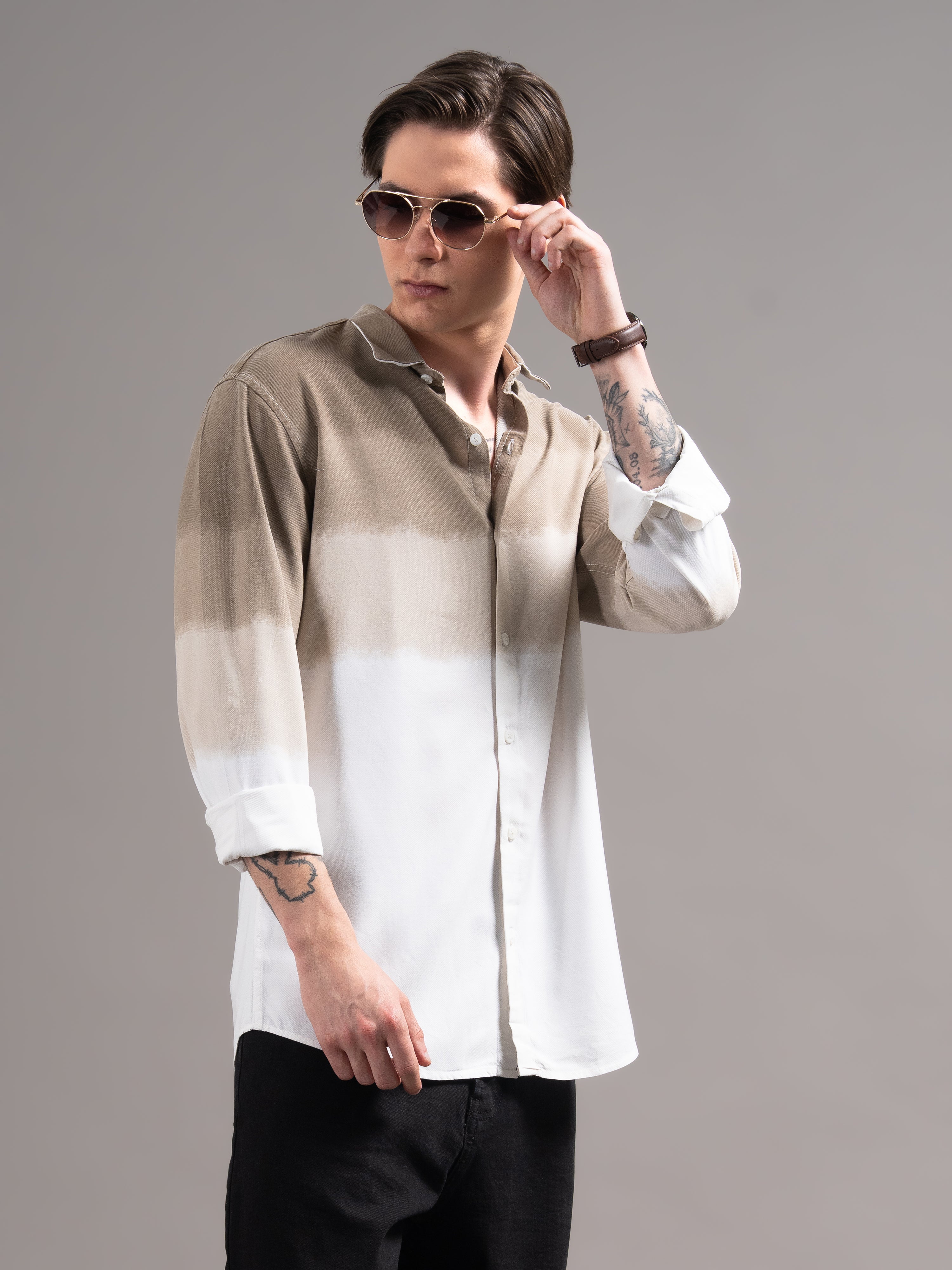 Men Brown Dyed Cotton Shirt